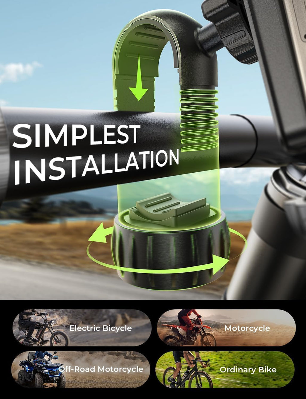 LISEN Bike Phone Holder, [Super Easy Install] Motorcycle Phone Mount Ebike Accessories Bicycle Handlebar Holder Mount Gifts for Adults Kids Men Mountain Mini Bike Scooter Gear Accessories for iPhone