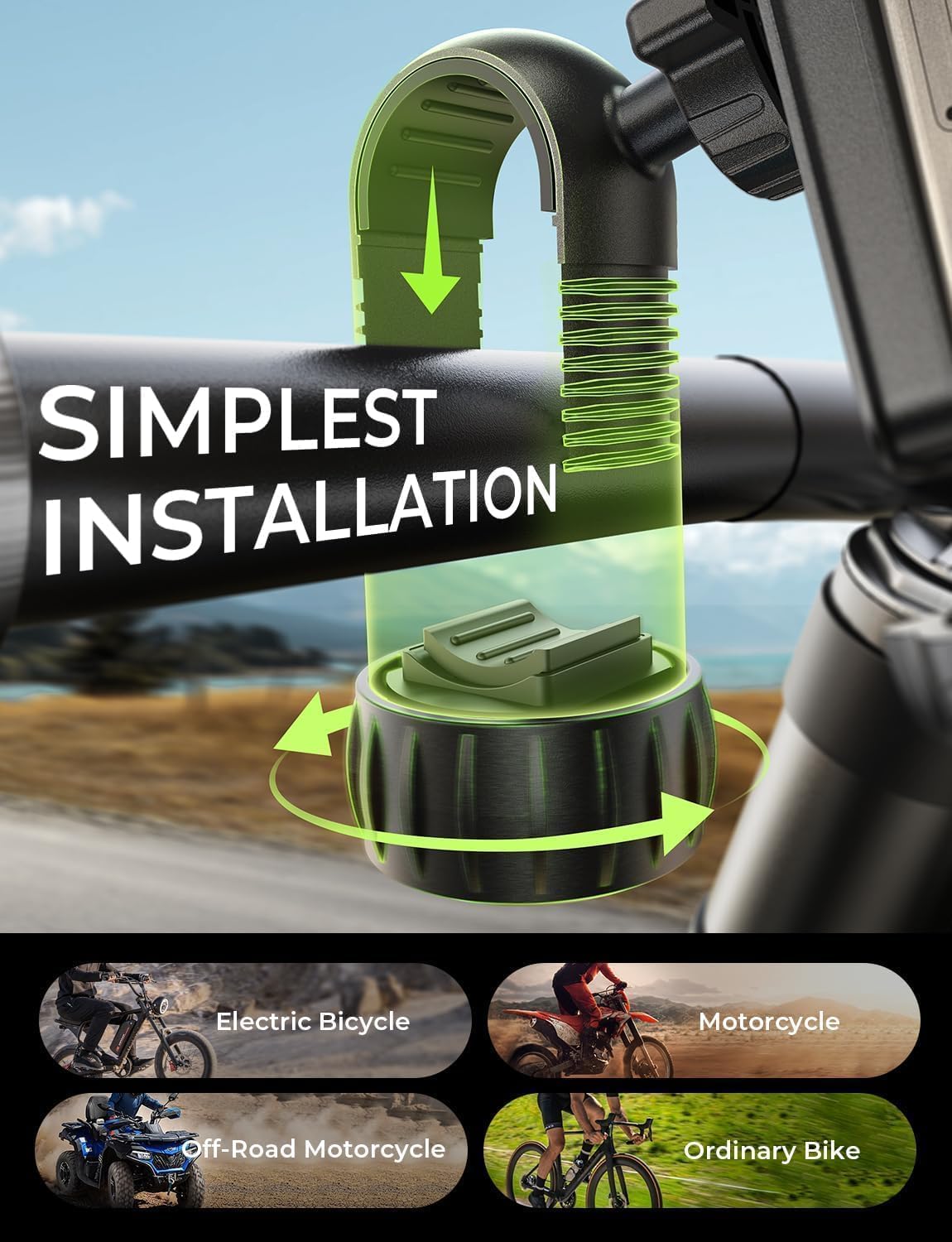 LISEN Bike Phone Holder, [Super Easy Install] Motorcycle Phone Mount Ebike Accessories Bicycle Handlebar Holder Mount Gifts for Adults Kids Men Mountain Mini Bike Scooter Gear Accessories for iPhone