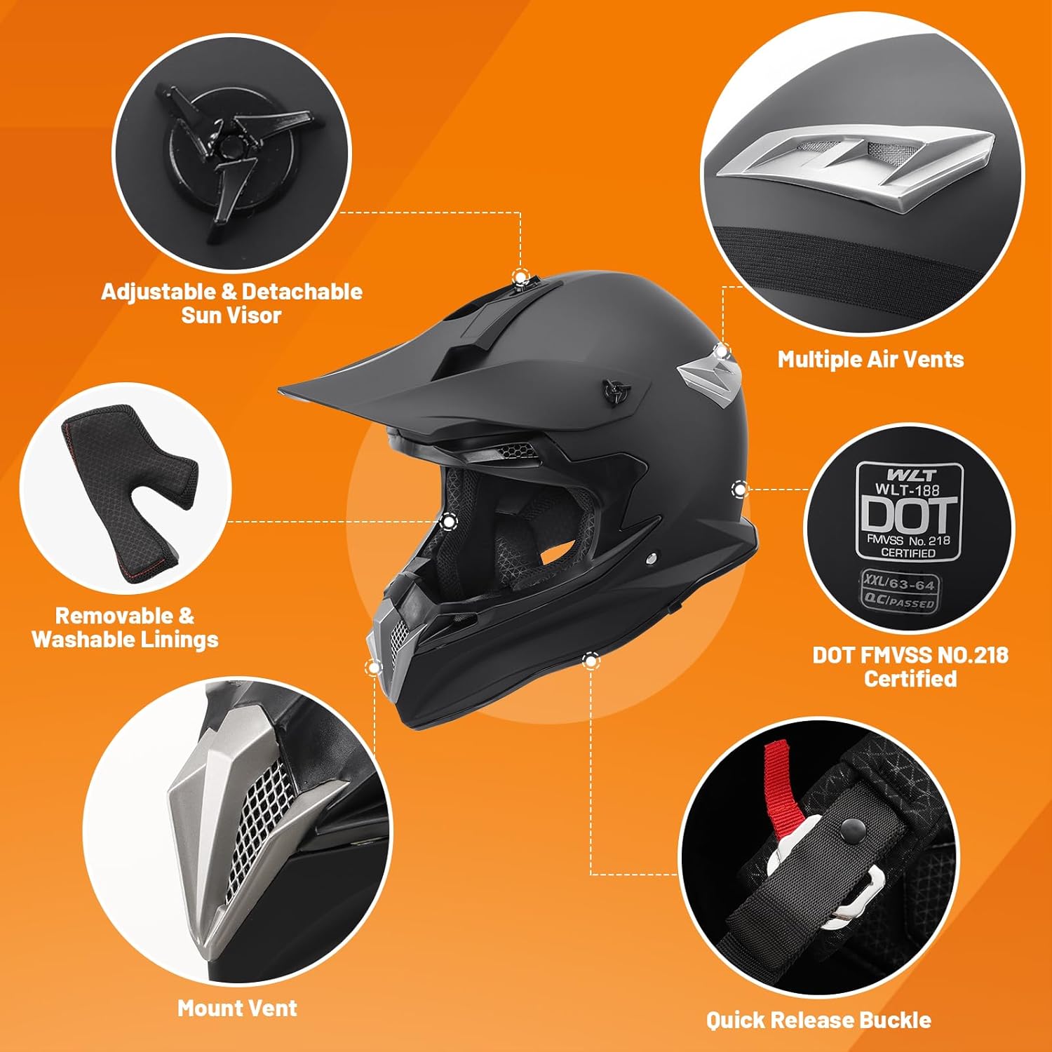 OUMURS Adult Motocross Dirt Bike Helmet with Goggles, Gloves & Mask Dirt Bike ATV Helmet for Unisex-Adult Men Women Adjustable Sun Visor DOT/FMVSS-218 Off-Road Motorcycle Helmet UTV Helmet Downhill
