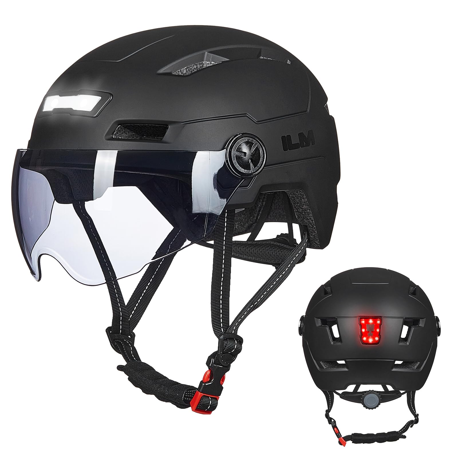 ILM Adult Bike Helmet with USB Rechargeable LED Front and Back Light Mountain&Road Bicycle Helmets for Men Women Removable Goggle Cycling Helmet E3-10L