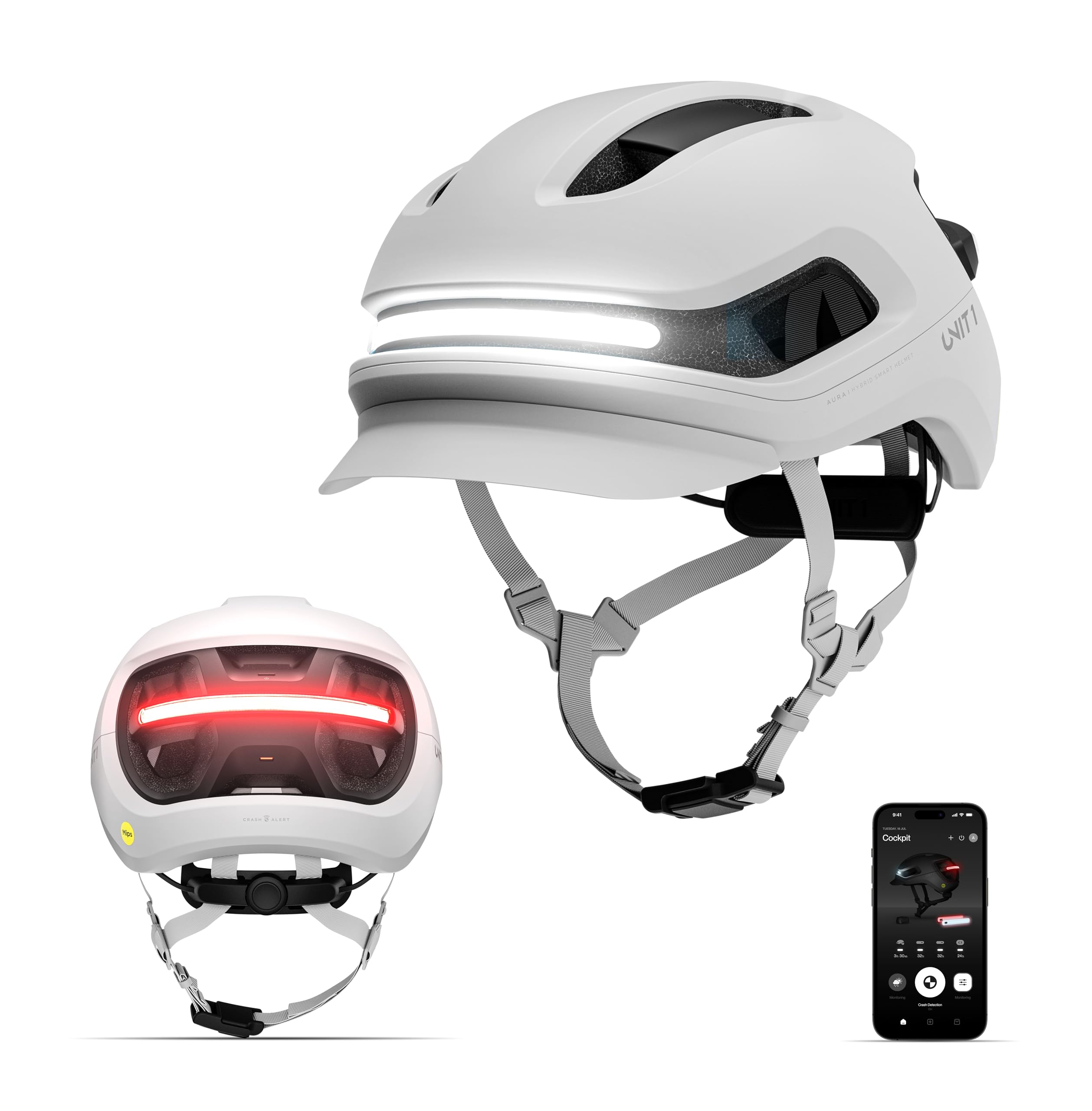 AURA Smart E-Bike Helmet with MIPS Safety, NTA-8776 Certified for 28mph, Integrated 500 Lumen LED Lights, Crash Detection, Turn Signals and Automatic Brake Light
