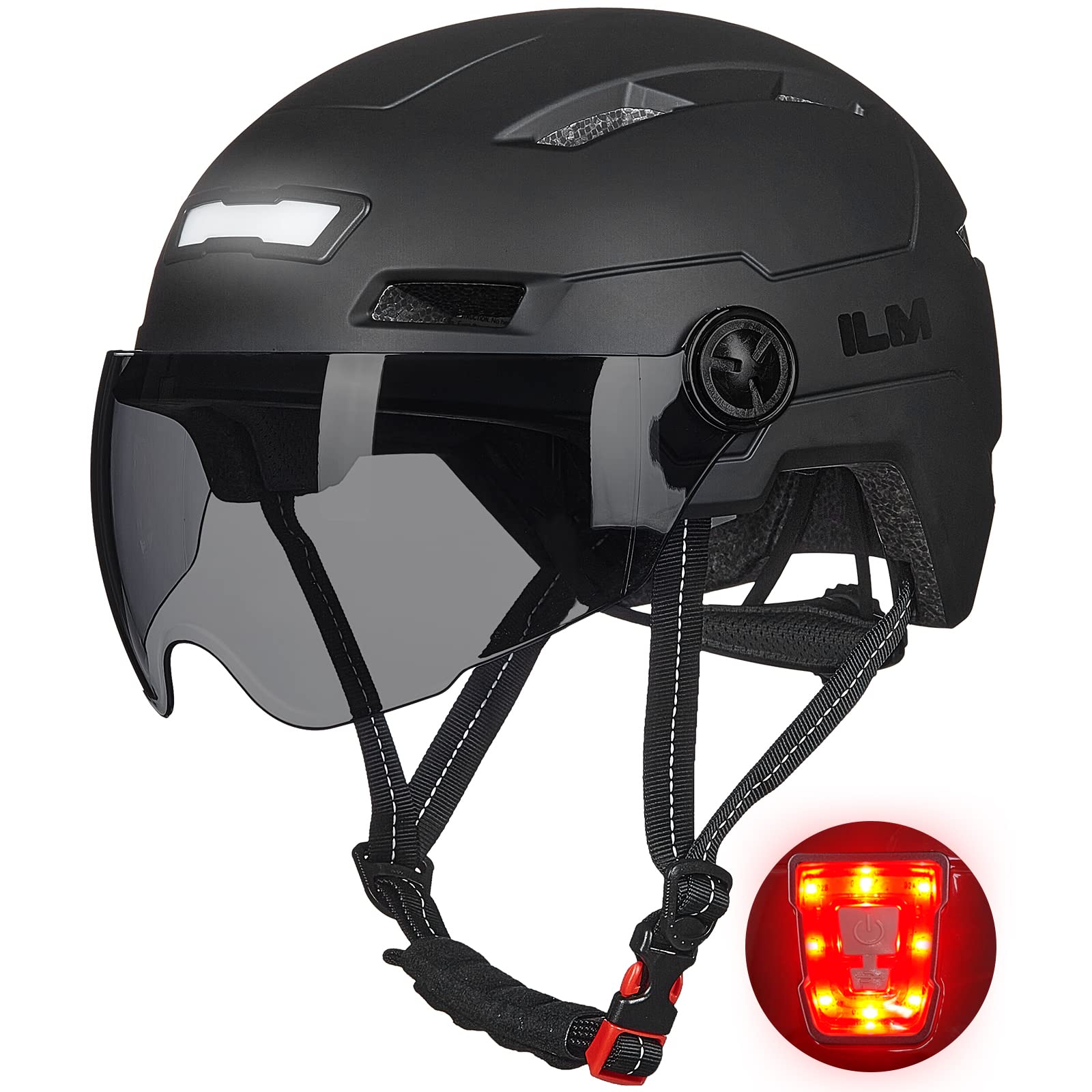 ILM Adult Bike Helmet with USB Rechargeable LED Front and Back Light Mountain&Road Bicycle Helmets for Men Women Removable Goggle Cycling Helmet E3-10L