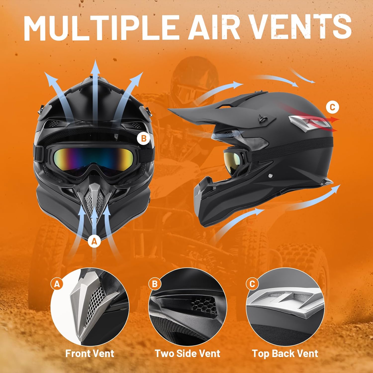OUMURS Adult Motocross Dirt Bike Helmet with Goggles, Gloves & Mask Dirt Bike ATV Helmet for Unisex-Adult Men Women Adjustable Sun Visor DOT/FMVSS-218 Off-Road Motorcycle Helmet UTV Helmet Downhill