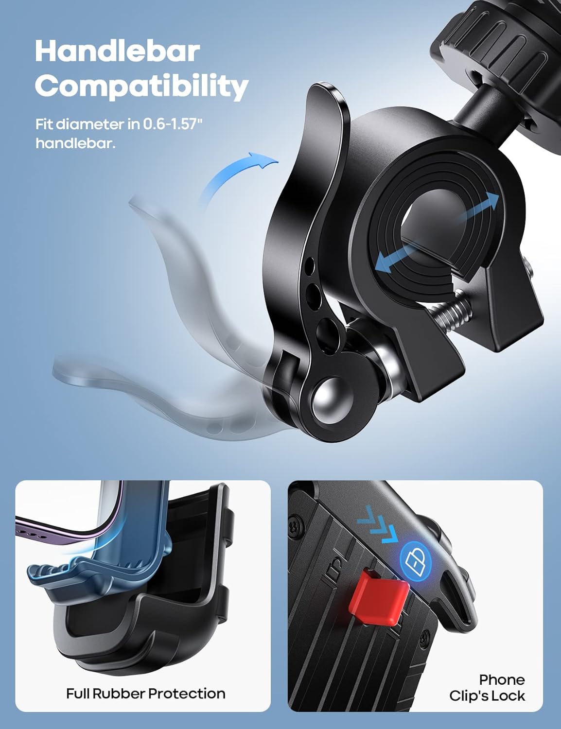 Lamicall Bike Phone Holder, Motorcycle Mount - Motorcycle Phone Holder, Handlebar Cell Phone Clamp, E-Bike Scooter Phone Clip for iPhone 17 Air Pro Max, 16 15 Plus, S20, 4.7 to 6.8" Smartphones