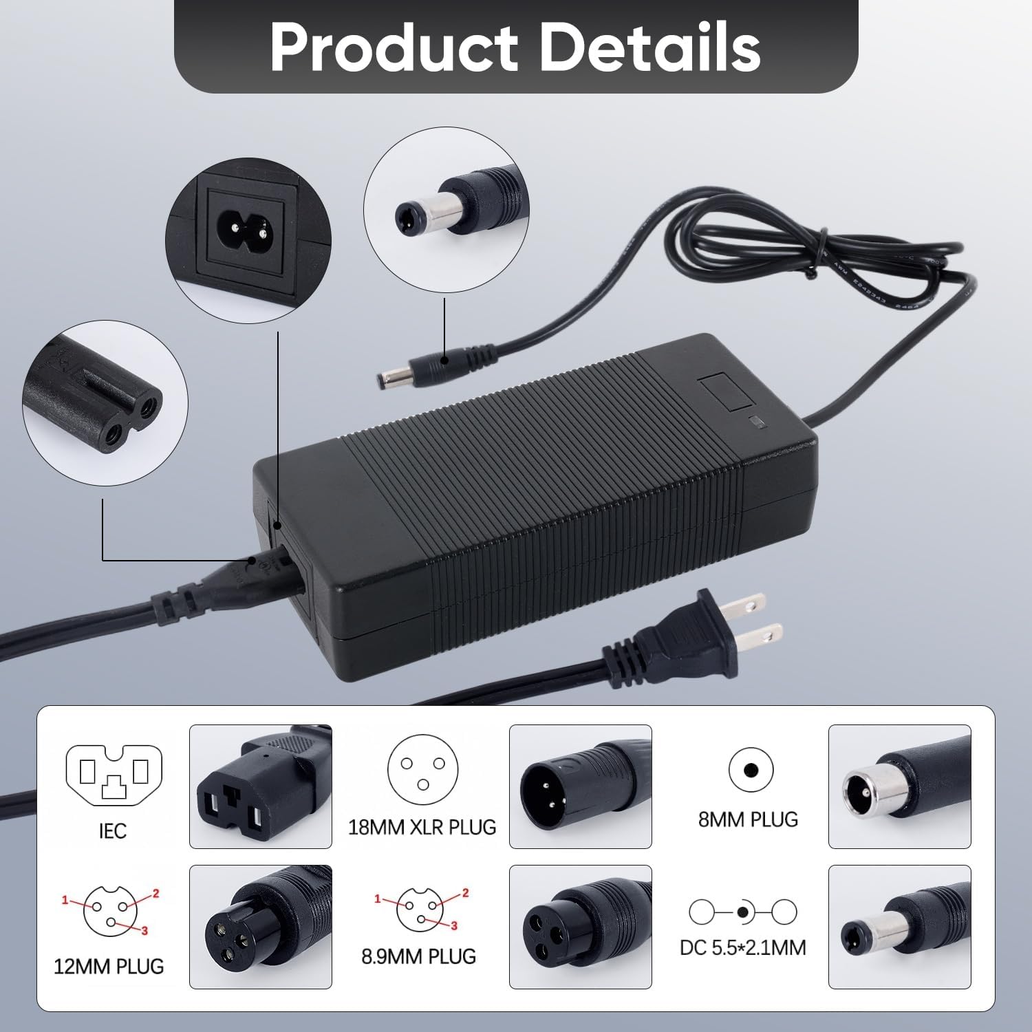 UL Certified 42V 2A Replacement Electric Scooter Charger with 6-Prong for 36V Hoverboard Charger, Compatible with GOTRAX/ninebot/Jetson/Voyage Scooter Power Adapter