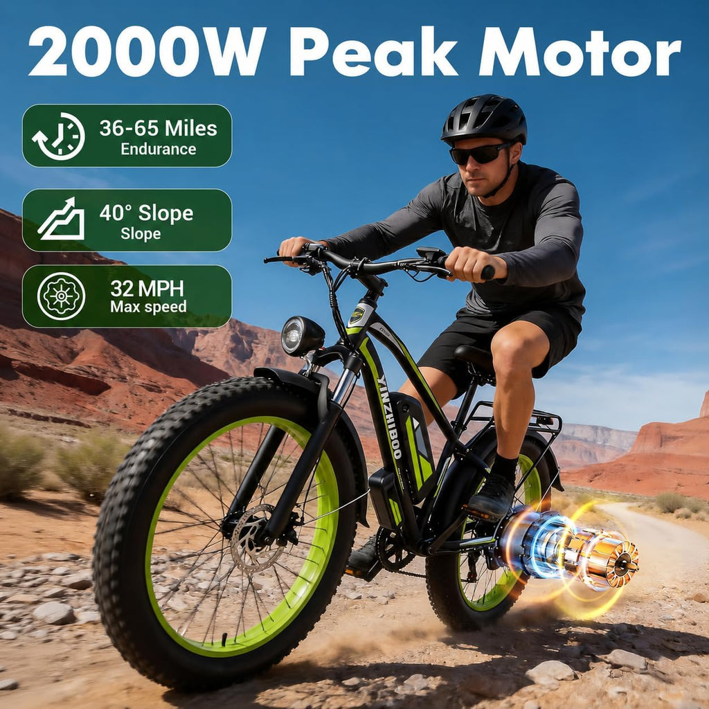 Electric Bike for Adults, 2000W Peak Motor E Bikes, 26" Fat Tire Electric Mountain Bike, 32 MPH Electric Bicycle, 48V 17.5Ah (840Wh) Removable Battery, UL2849 Certified