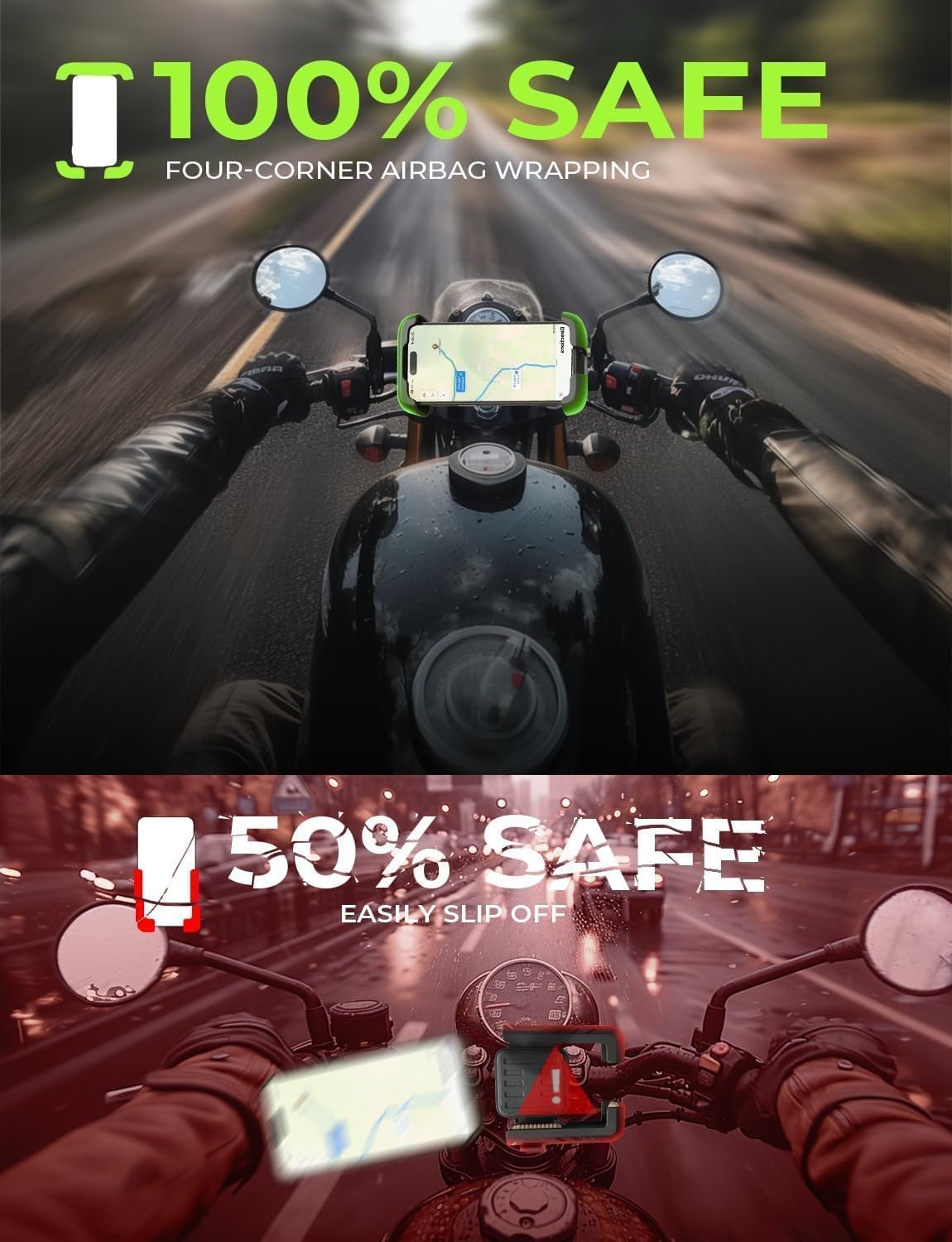 LISEN Bike Phone Holder, [Super Easy Install] Motorcycle Phone Mount Ebike Accessories Bicycle Handlebar Holder Mount Gifts for Adults Kids Men Mountain Mini Bike Scooter Gear Accessories for iPhone