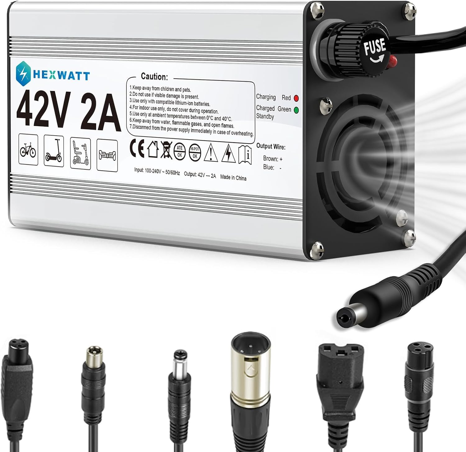 54.6V 2A Charger for 48V Lithium-ion Battery ebike Electric Bike Electric Scooter Hoverboard Battery Charger Replacement with 6 Connectors
