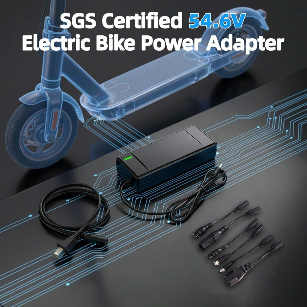 54.6V 2A Ebike Battery Charger, SGS Certified 48V Lithium Charger with 6 Multi-Plugs Universal Replacement for Rad Power Bike, Lectric XP 2.0/3.0, Ecotric City/Beach, Evercross H5/H7, Electric Bicycle