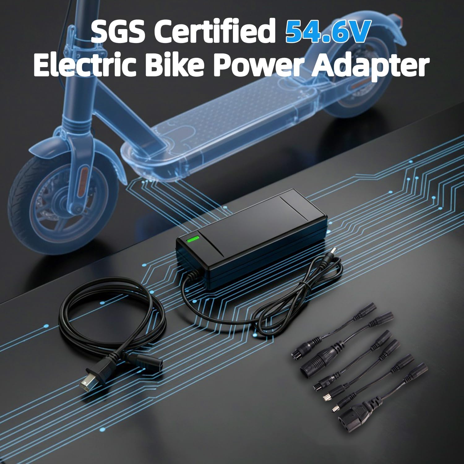 54.6V 2A Ebike Battery Charger, SGS Certified 48V Lithium Charger with 6 Multi-Plugs Universal Replacement for Rad Power Bike, Lectric XP 2.0/3.0, Ecotric City/Beach, Evercross H5/H7, Electric Bicycle