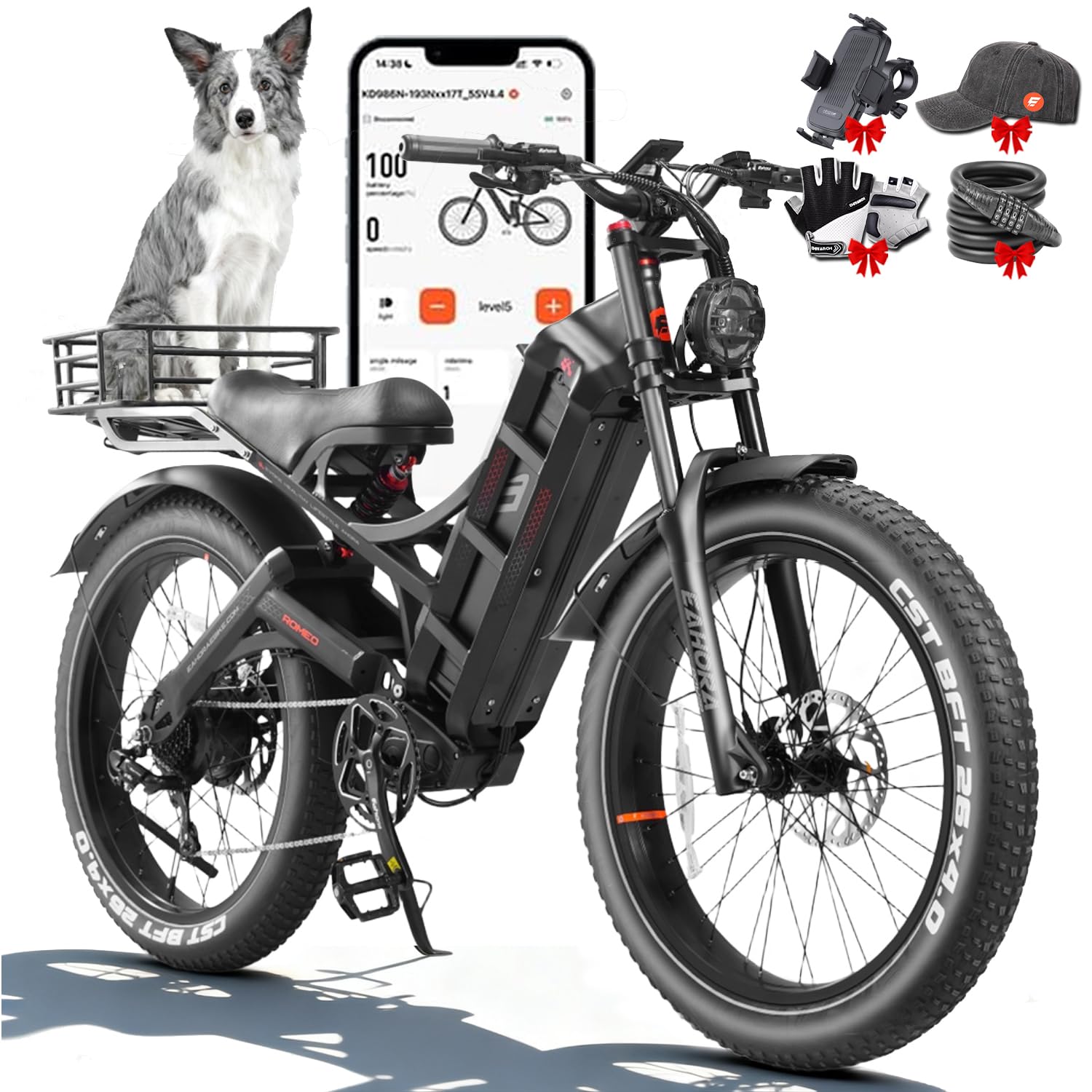 2026 eAhora Romeo Dual-Motor Ebike - 50Mph 5600W 60-80AH 250Miles Long Range Electric Bike for Adults, Full Suspension Hydraulic Brakes Electric Bicycle, 26" Mountain Bike for Off-Road Commuting