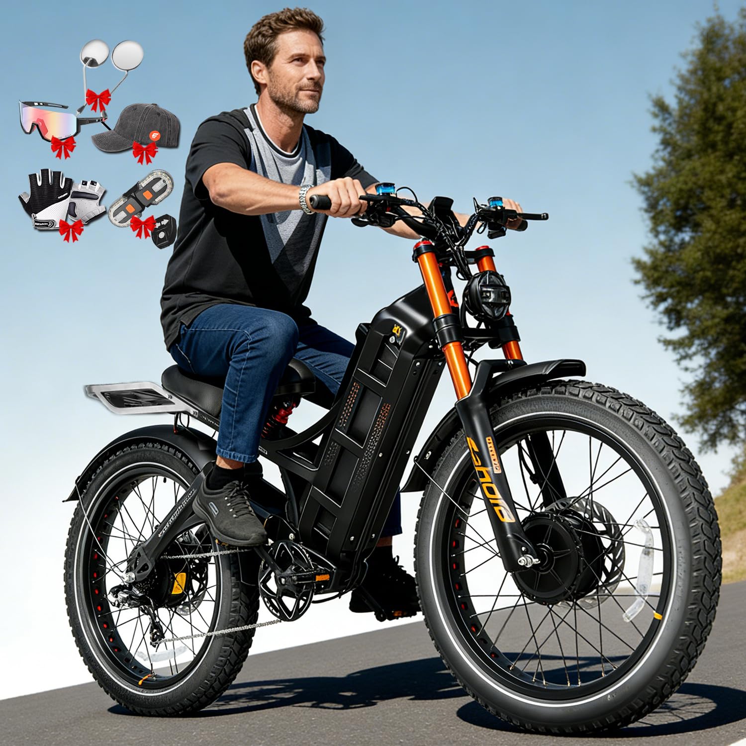 2026 eAhora Romeo Dual-Motor Ebike - 50Mph 5600W 60-80AH 250Miles Long Range Electric Bike for Adults, Full Suspension Hydraulic Brakes Electric Bicycle, 26" Mountain Bike for Off-Road Commuting