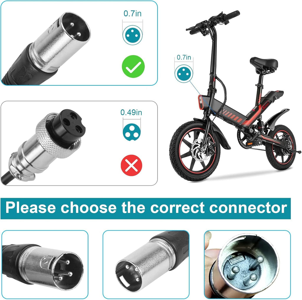 Futurebatt Electric Bike Battery Charger Output 42v 2a with 3-Pin XLR Connector Male for 36V Ebike Battery Adapter Power Cord