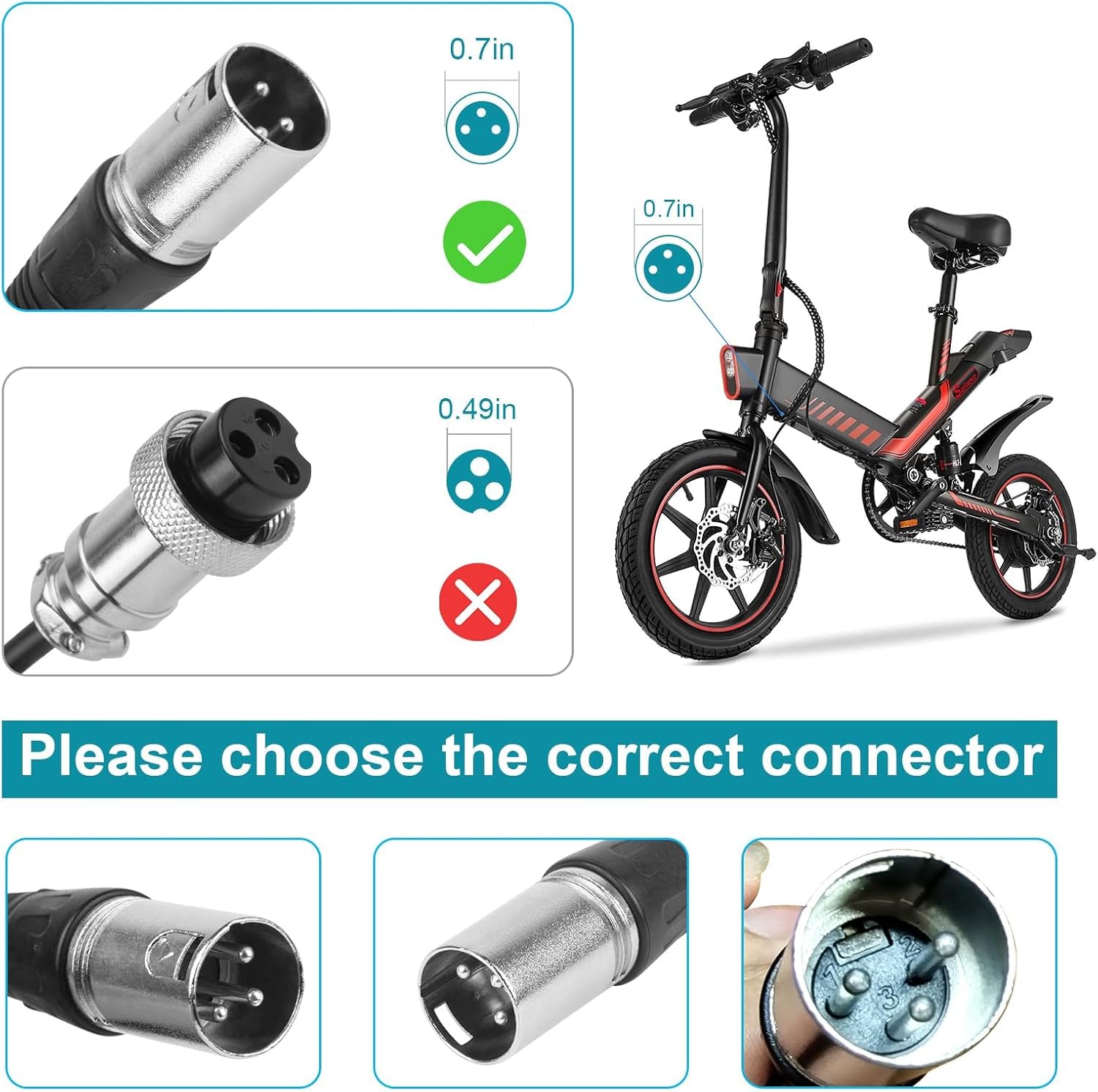Futurebatt Electric Bike Battery Charger Output 42v 2a with 3-Pin XLR Connector Male for 36V Ebike Battery Adapter Power Cord
