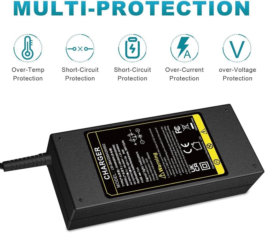 Futurebatt Electric Bike Battery Charger Output 42v 2a with 3-Pin XLR Connector Male for 36V Ebike Battery Adapter Power Cord