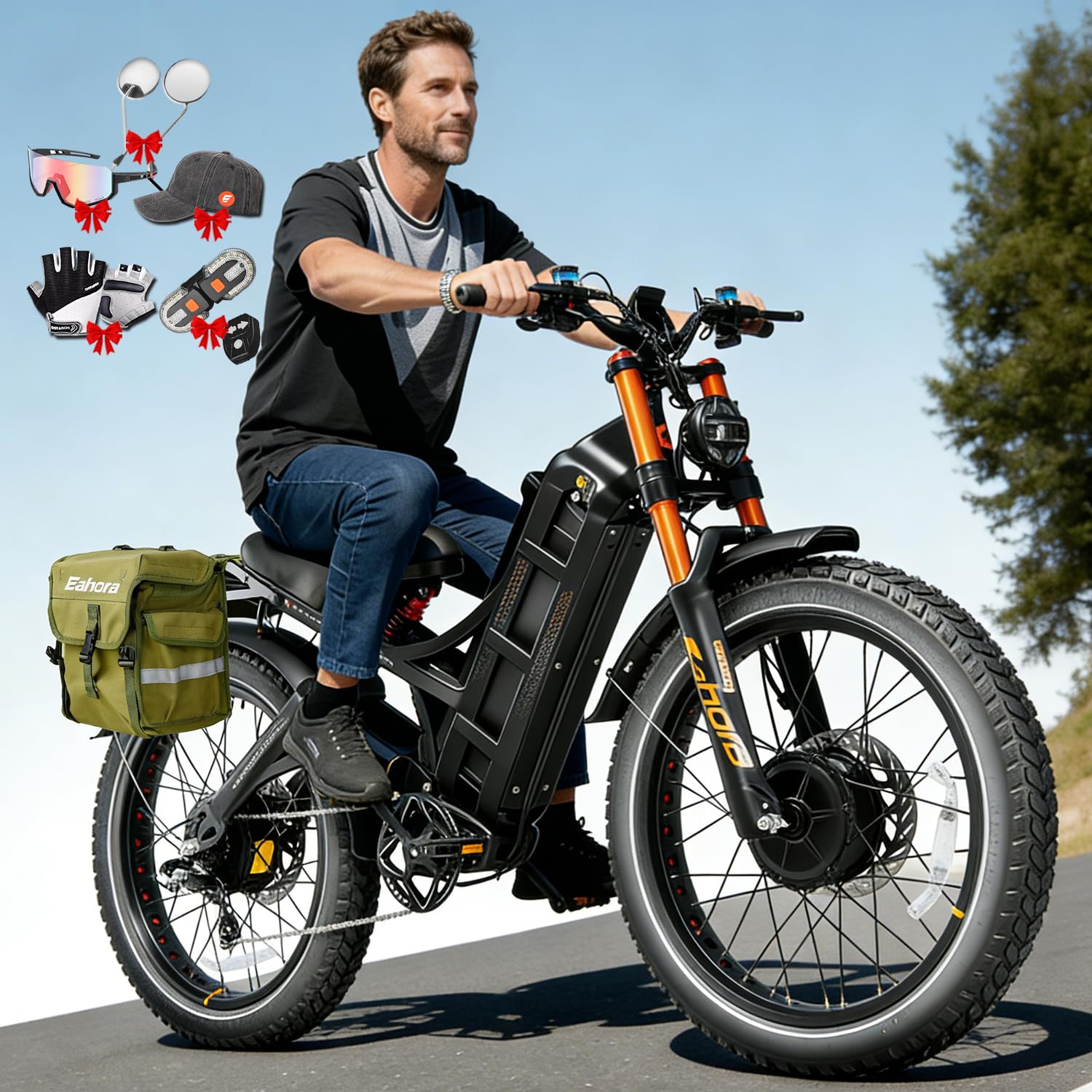 2026 eAhora Romeo Dual-Motor Ebike - 50Mph 5600W 60-80AH 250Miles Long Range Electric Bike for Adults, Full Suspension Hydraulic Brakes Electric Bicycle, 26" Mountain Bike for Off-Road Commuting
