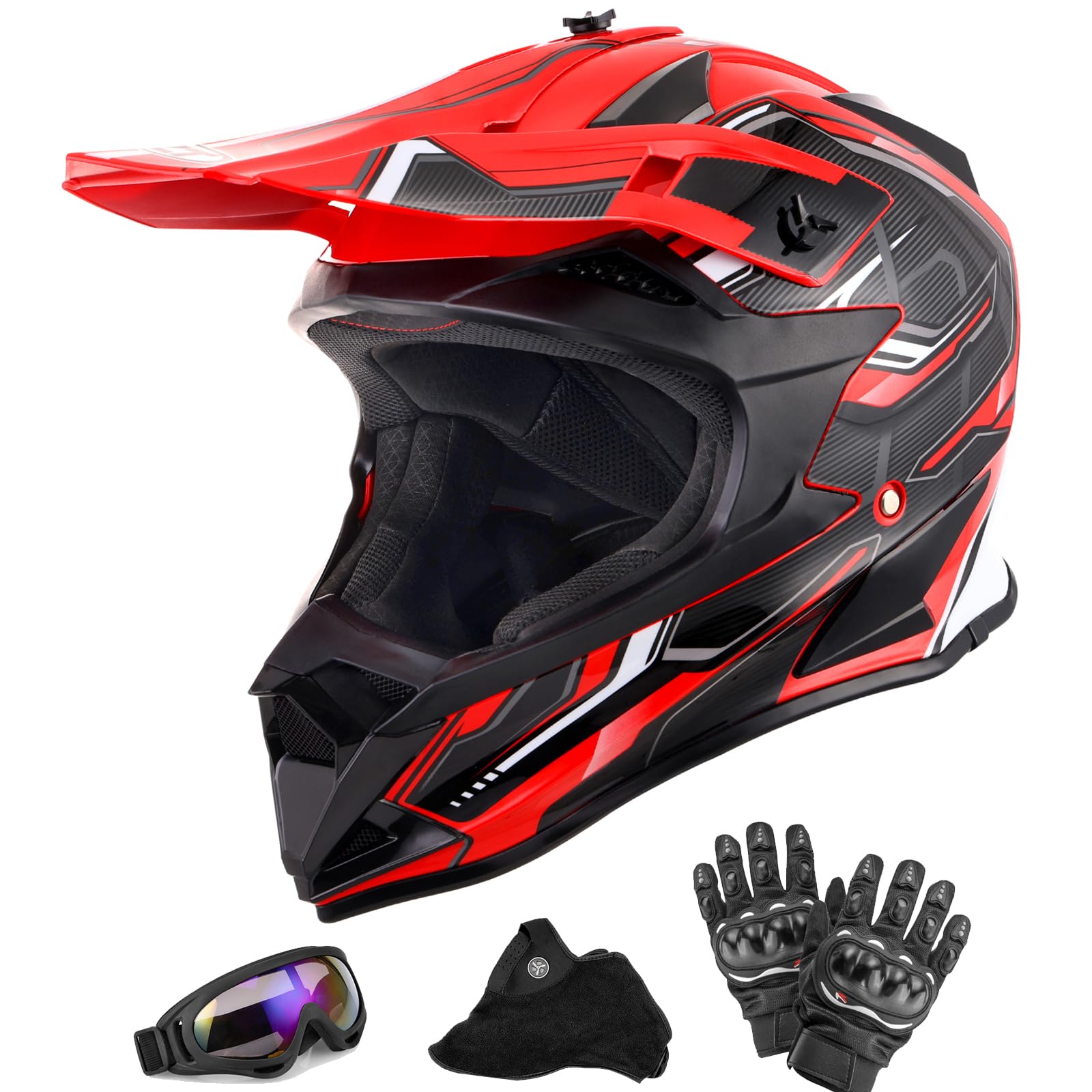 OUMURS Adult Motocross Dirt Bike Helmet with Goggles, Gloves & Mask Dirt Bike ATV Helmet for Unisex-Adult Men Women Adjustable Sun Visor DOT/FMVSS-218 Off-Road Motorcycle Helmet UTV Helmet Downhill