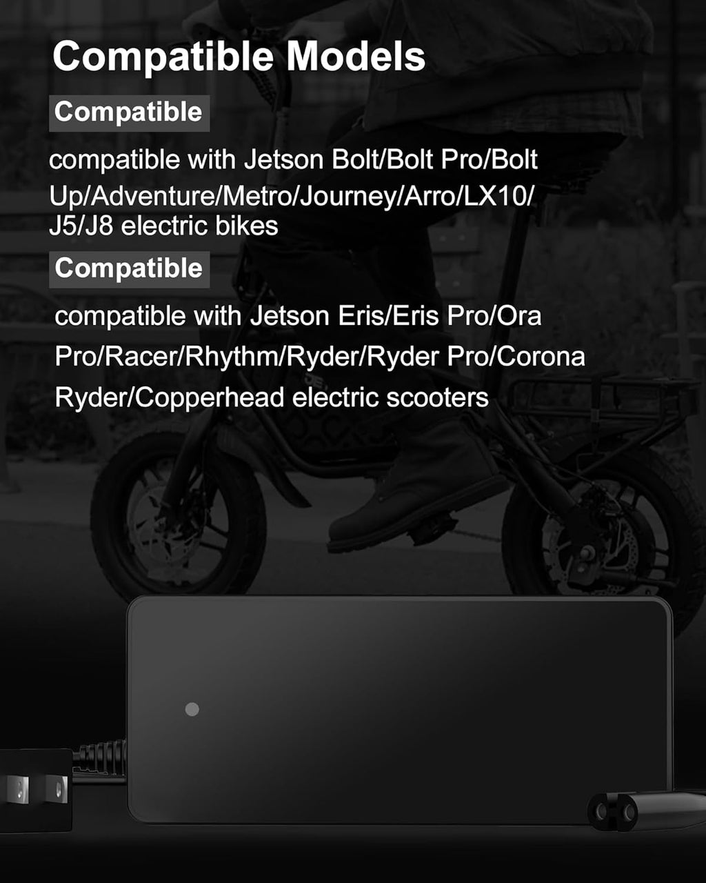 VHBW 42V Charger for Jetson Electric Bike, Compatible with Jetson Bolt, Bolt Pro, Adventure, Journey, Shadow, LX10, J5, J8 Bikes and for Jetson Eris, Ora Pro, Racer, Rhythm, Ryder Scooters