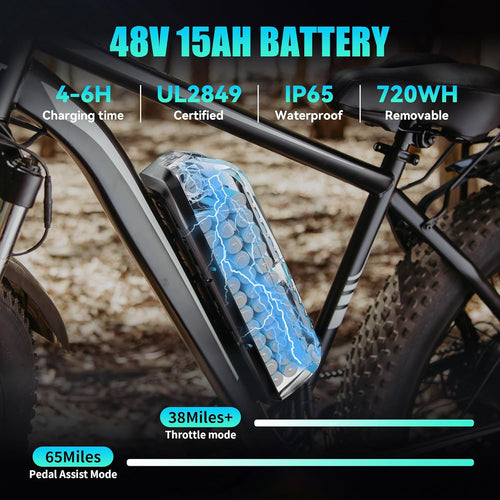 EB26 Peak 1500W Electric Bike for Adults, Electric Bicycle with 48V 15AH (720WH) Removable Battery,26"x4" Fat Tire Ebike 28mph 7 Speed Gears Mountain Dirt Bike