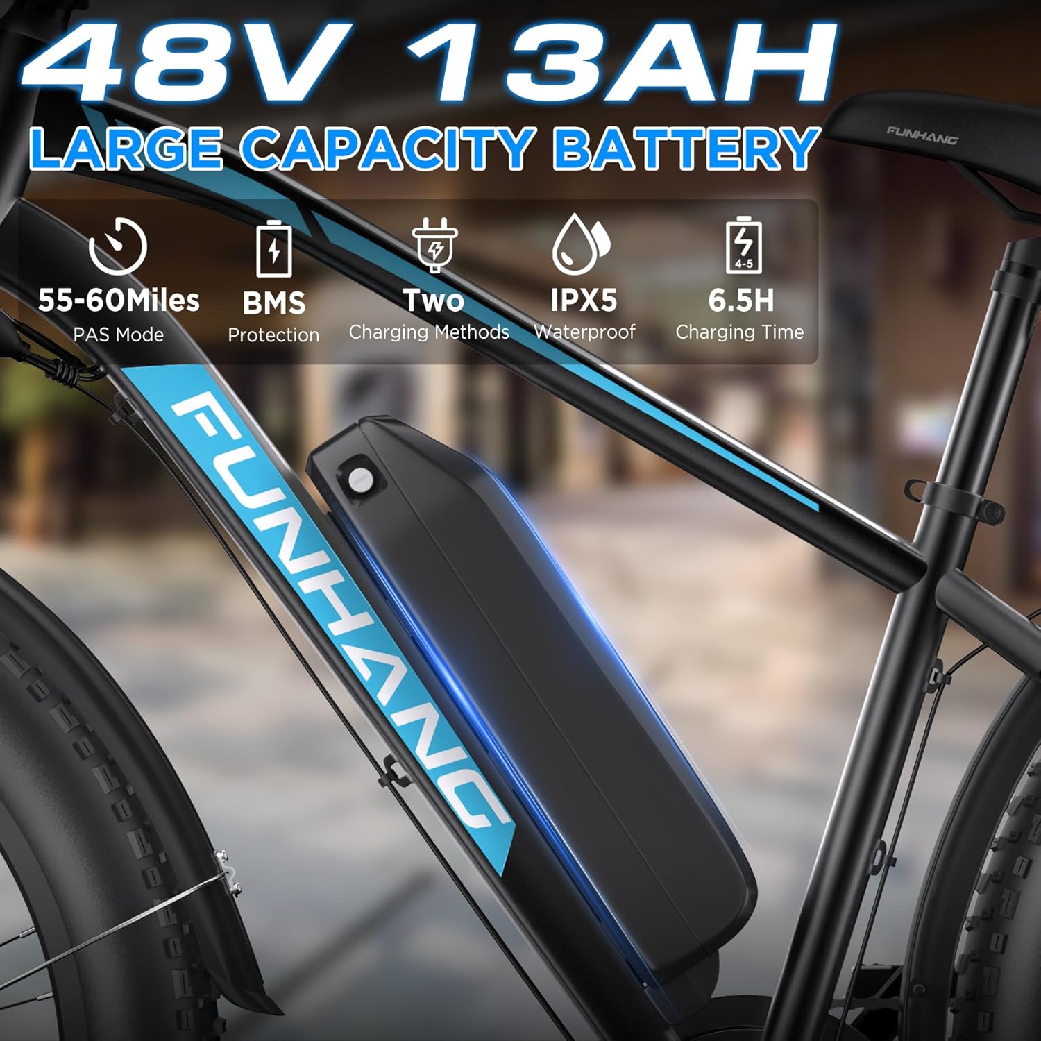 Funhang Electric Bike for Adults, 1000W Peak Ebike, 20MPH 60Miles Electric Mountain Bike, 26" Fat Tire Electric Bicycle with 48V 13AH Battery, Front Suspension,7 Speed, Rear Rack, UL 2849 Certified