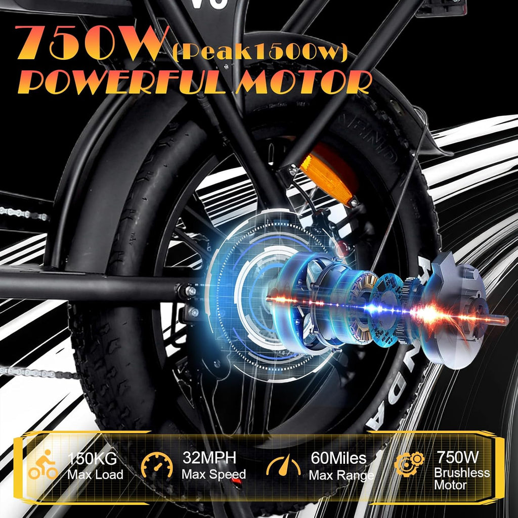 VOMO Electric Bike for Adults, 1500W 31MPH 48V 15.6AH Dual Battery E-Bike, 20" x4.0 Fat Tire Electric Dirt Bike, Full Suspension Electric Motorcycle Hydralic Brake Off-Road Moped Ebike