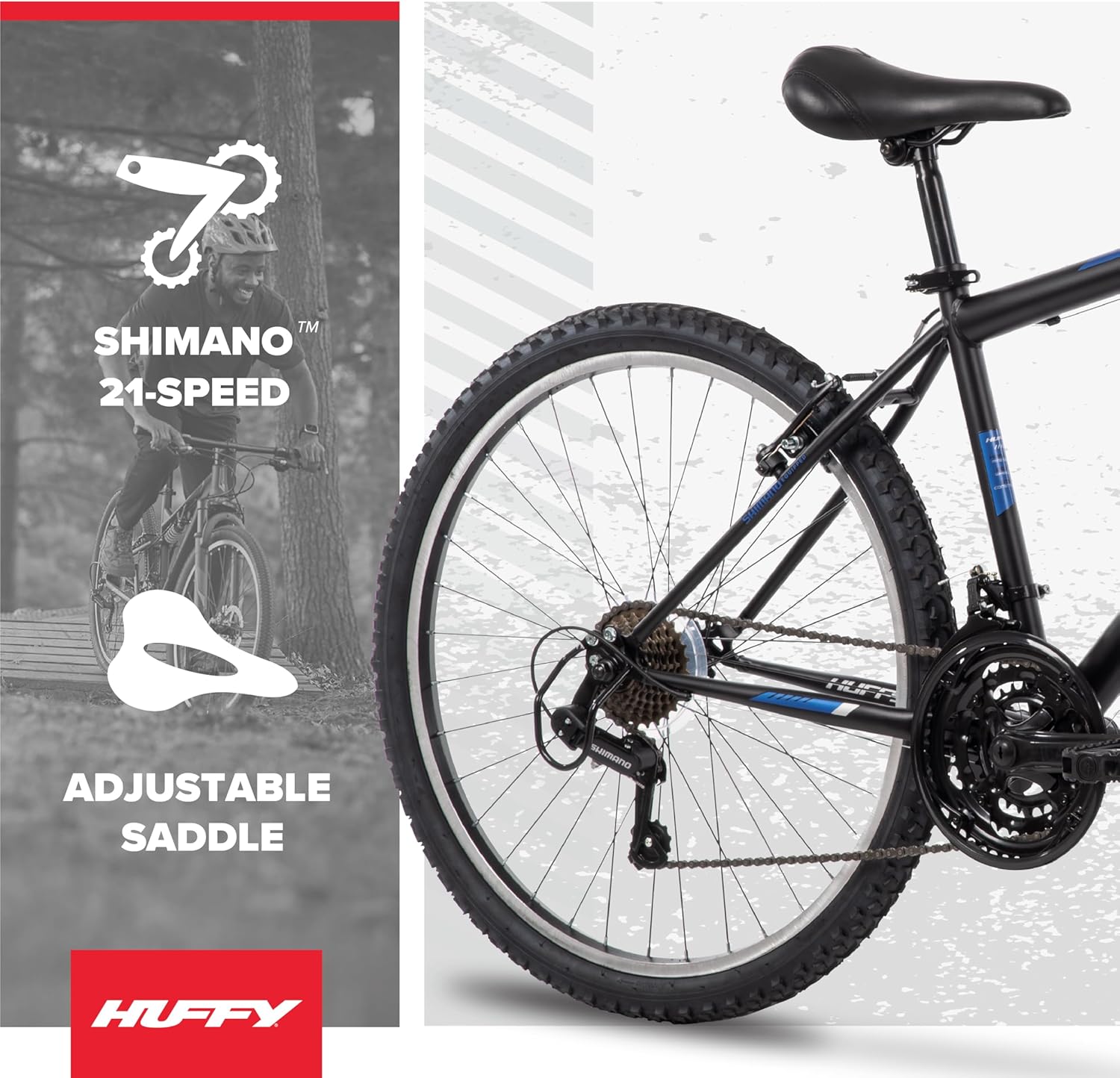 Huffy Stone Mountain Bike for Men and Women, 20”/24”/26”, 6-Speed (20”) or 21-Speed, Front or Dual Suspension (Varies), Multiple Colors, Adjustable Saddle, Shimano Equipped, All-Terrain Tires