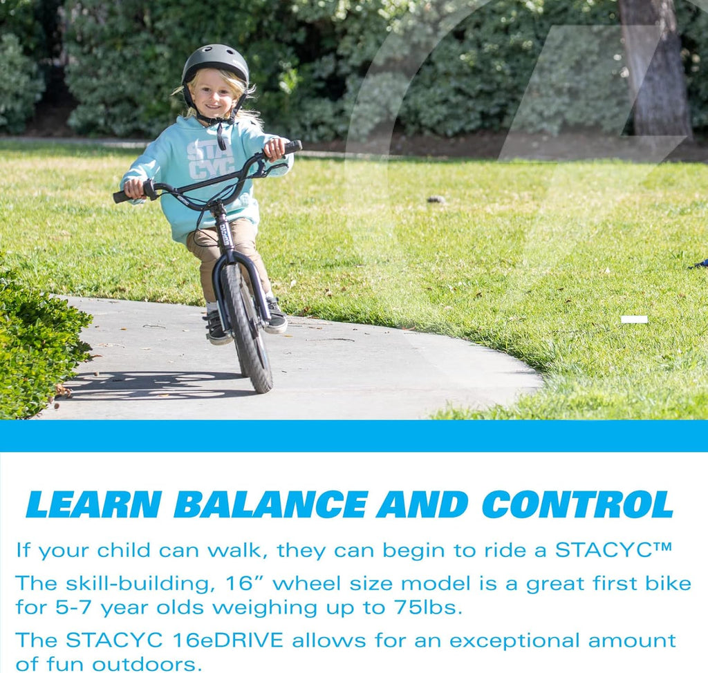 STACYC Brushless 16eDRIVE Electric Balance Bike for Kids Ages 5-7 Years Old