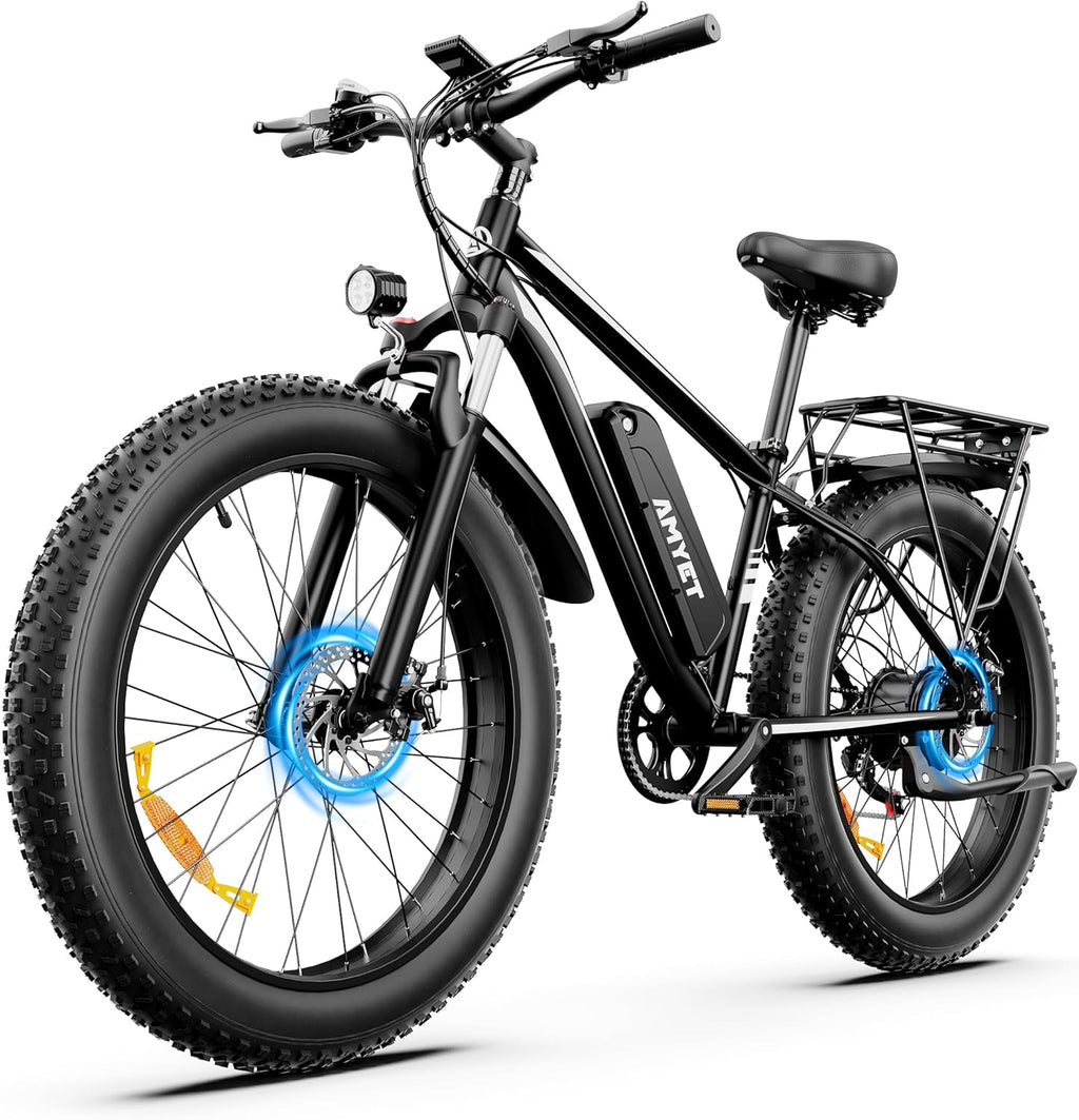 AMYET EB26 Electric Bike for Adults Peak 1500W Electric Bicycle 48V 15AH (720WH) Battery Electric Bike 26" Fat Tire Mountain 28mph 7 Speed Gears Ebike with UL 2849 Certified