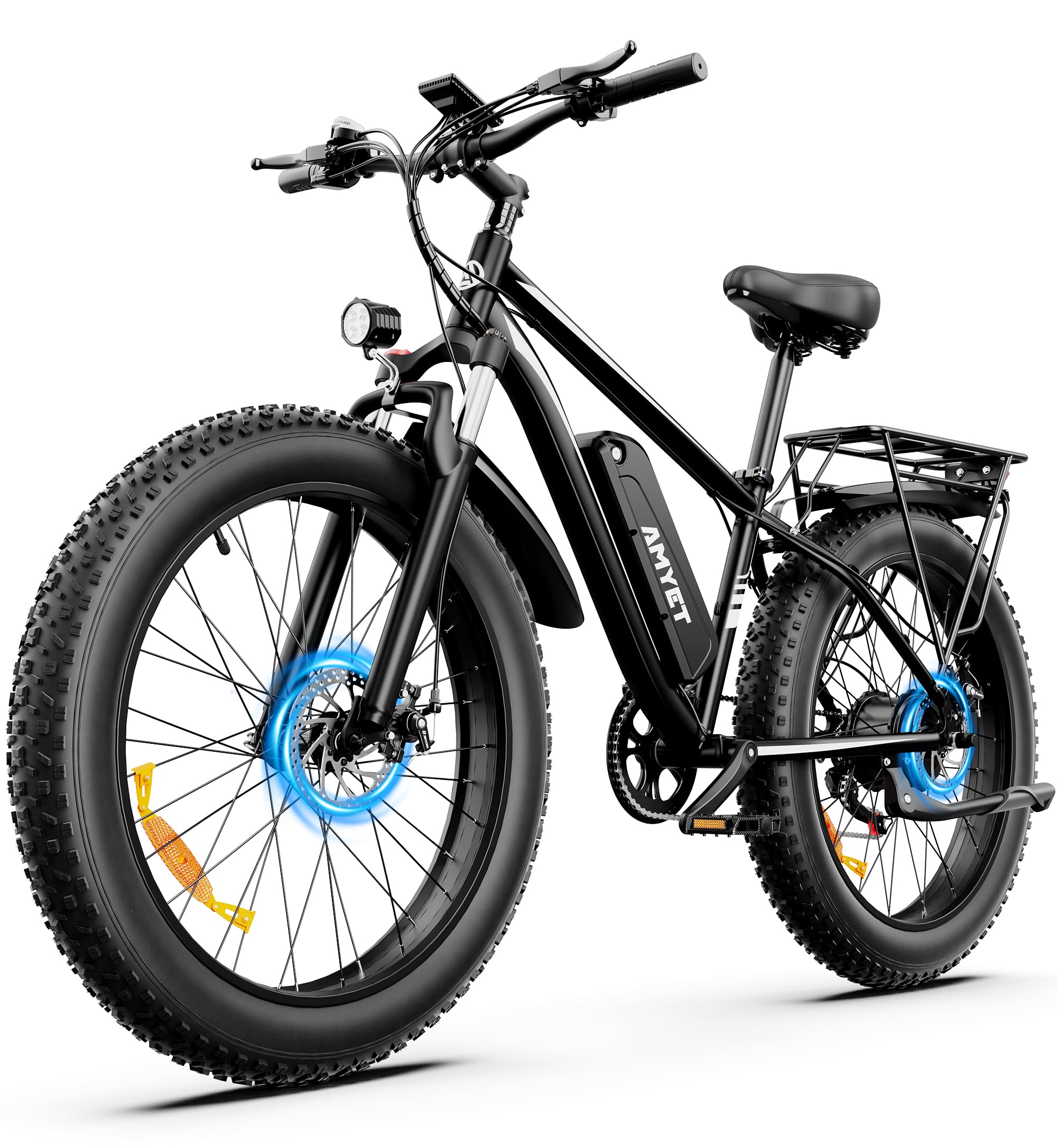 AMYET EB26 Electric Bike for Adults Peak 1500W Electric Bicycle 48V 15AH (720WH) Battery Electric Bike 26" Fat Tire Mountain 28mph 7 Speed Gears Ebike with UL 2849 Certified