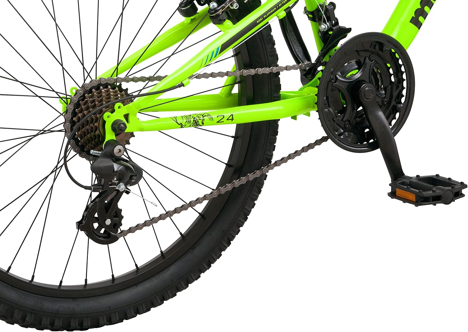 Mongoose Status Mountain Bike, 24 Inch Bike for Kids and Teens, 21 Speed, Aluminum Suspension Frame, Steel Rear Triangle, Suspension Fork, Knobby Mountain Tires, Linear Pull Brakes, For Boys and Girls