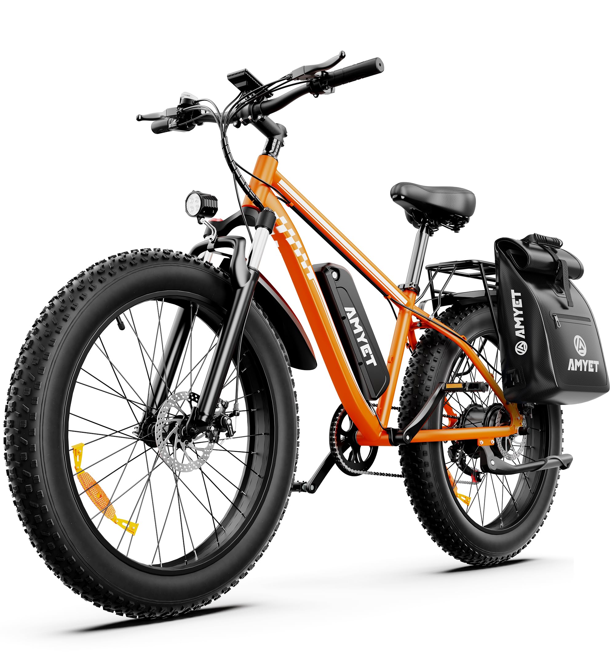AMYET Electric Bike for Adults Peak 1500W Electric Bicycle 48V 15AH (720WH) Battery EBike 26" Fat Tire Mountain 28mph 7 Speed Gears Electric Bike with Pannier Bag