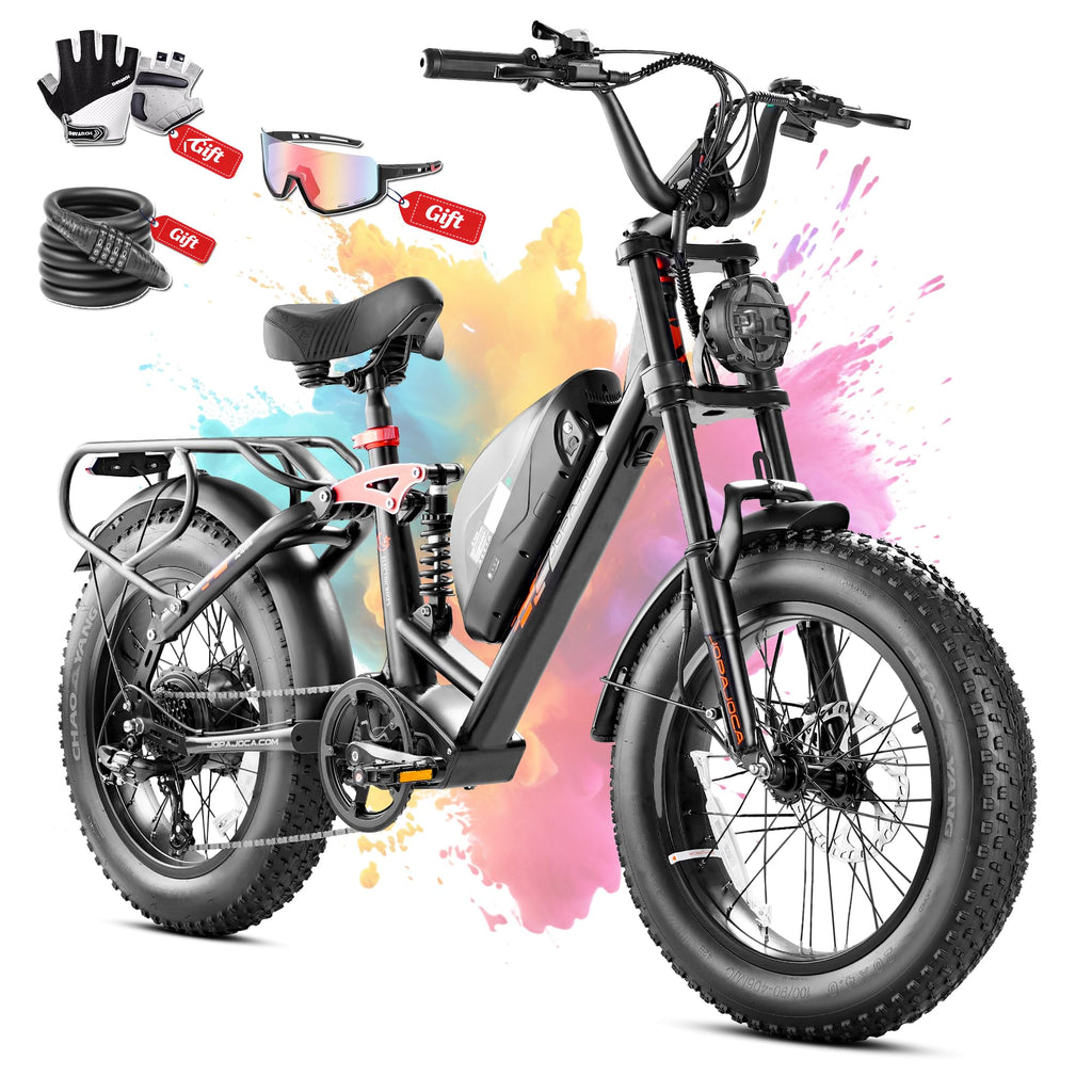 eAhora Terra/Luna 2 Dual Motor Electric Bike for Adults 3000W/1500W 33Mph/31Mph 7-Speed Ebike with Removable 48V 20Ah/15Ah Battery 20'' * 4.0 Fat Tires Ebikes with Dual Hydraulic Disc Brakes