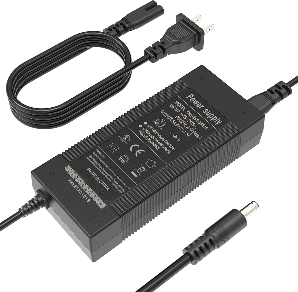 EVAPLUS 54.6V Smart Charger for 48V Lithium Batteries - UL Certified, Fast Charging with Multi-Safety Protection, Compatible with Electric Bikes/Scooters, DC 5.5 * 2.5/2.1mm Connector