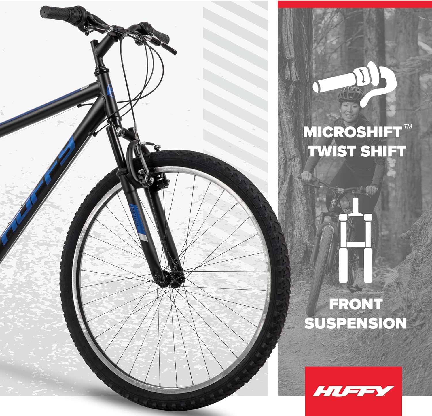 Huffy Stone Mountain Bike for Men and Women, 20”/24”/26”, 6-Speed (20”) or 21-Speed, Front or Dual Suspension (Varies), Multiple Colors, Adjustable Saddle, Shimano Equipped, All-Terrain Tires