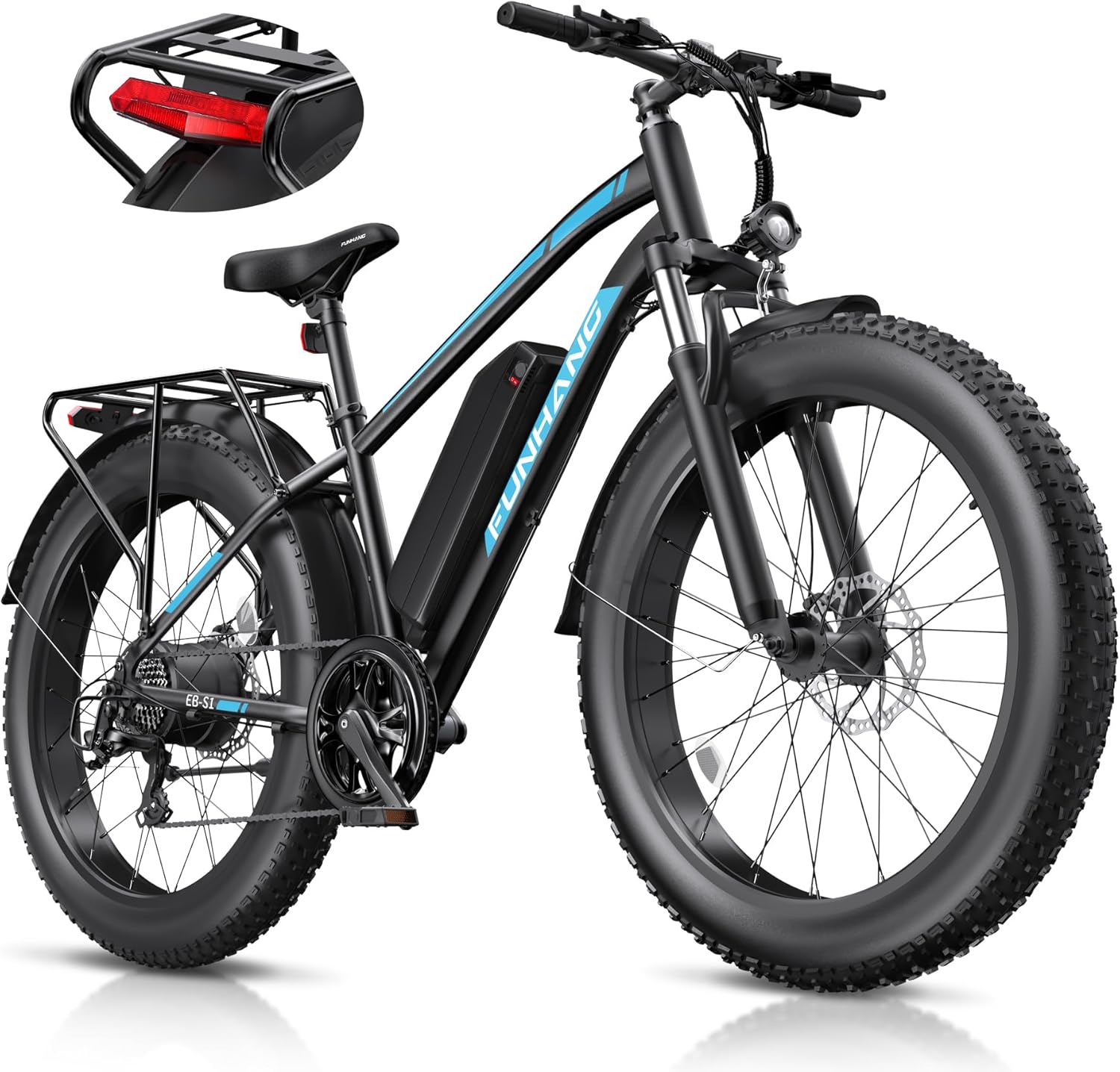 Funhang Electric Bike for Adults, 1000W Peak Ebike, 20MPH 60Miles Electric Mountain Bike, 26" Fat Tire Electric Bicycle with 48V 13AH Battery, Front Suspension,7 Speed, Rear Rack, UL 2849 Certified