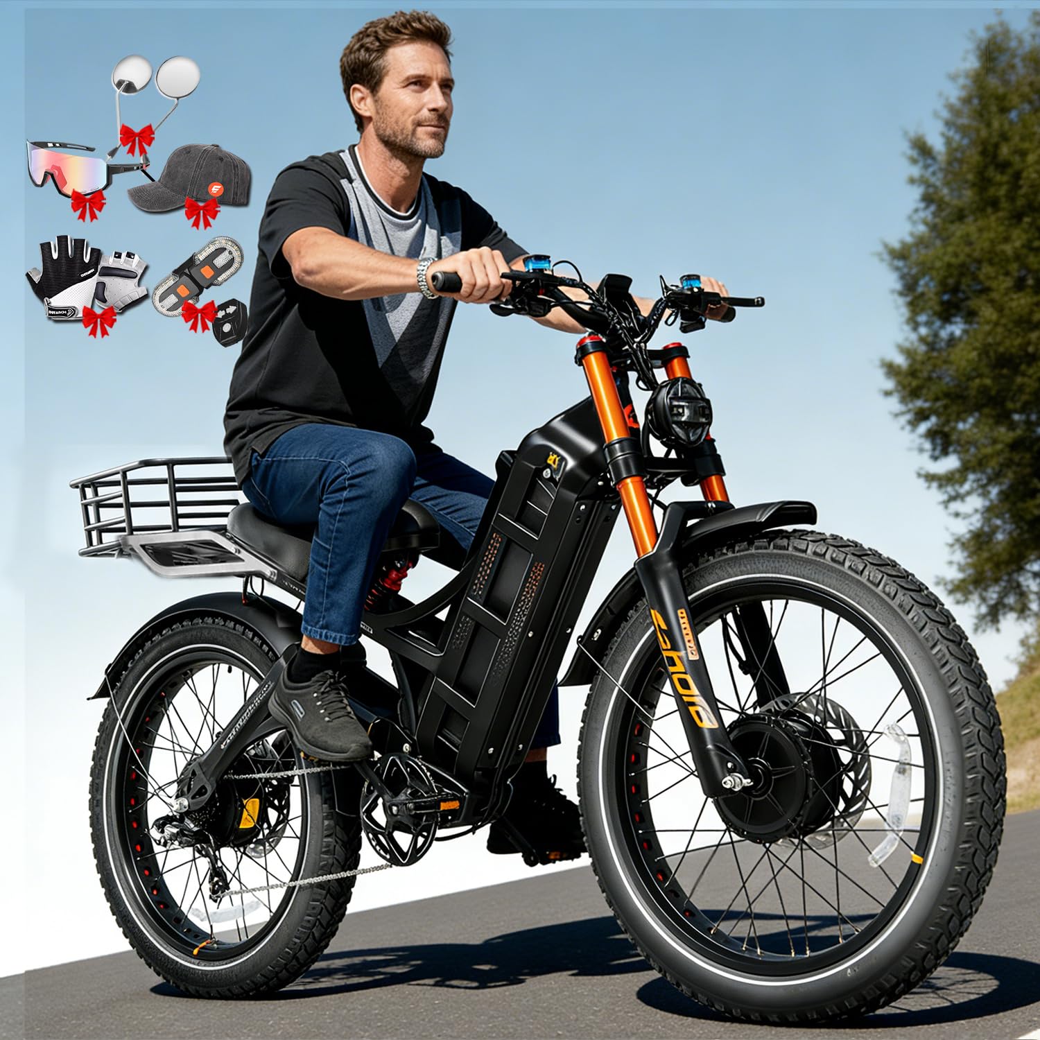 2026 eAhora Romeo Dual-Motor Ebike - 50Mph 5600W 60-80AH 250Miles Long Range Electric Bike for Adults, Full Suspension Hydraulic Brakes Electric Bicycle, 26" Mountain Bike for Off-Road Commuting