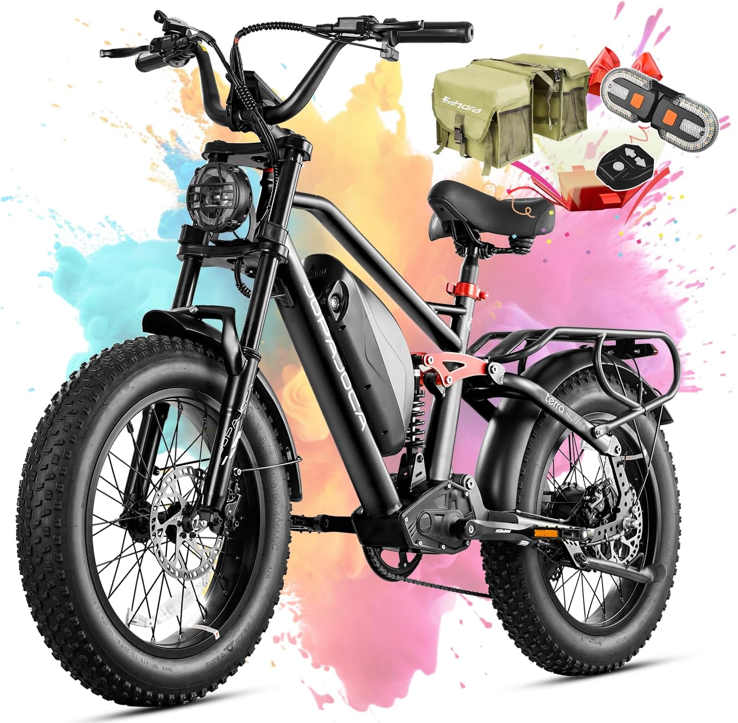 eAhora Terra/Luna 2 Dual Motor Electric Bike for Adults 3000W/1500W 33Mph/31Mph 7-Speed Ebike with Removable 48V 20Ah/15Ah Battery 20'' * 4.0 Fat Tires Ebikes with Dual Hydraulic Disc Brakes