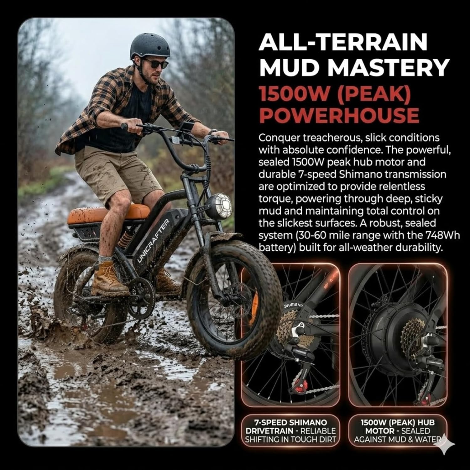 Leeyalan Electric Bicycle for Adults 750W Motor 21MPH 50 Miles Removable 48V Battery, 20/16"x4.0"Fat Tire Dual Disc Brakes, ebike Suitable for City Commuting