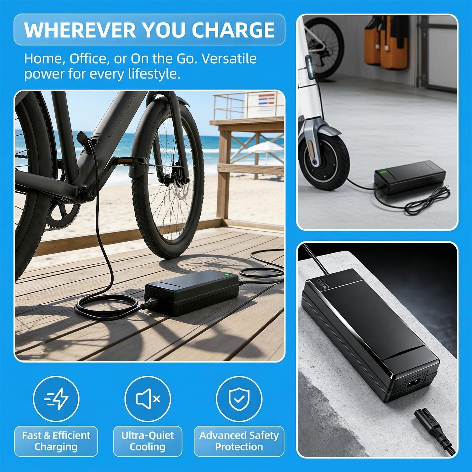 SGS Certified 54.6V 2A Fast Electric Bicycle Charger for 48V Ebike Battery - Fast Charging, Overcharge Protection, Compatible with Ecotric City/Beach, Lectric XP 2.0/3.0, Evercross H5/H7