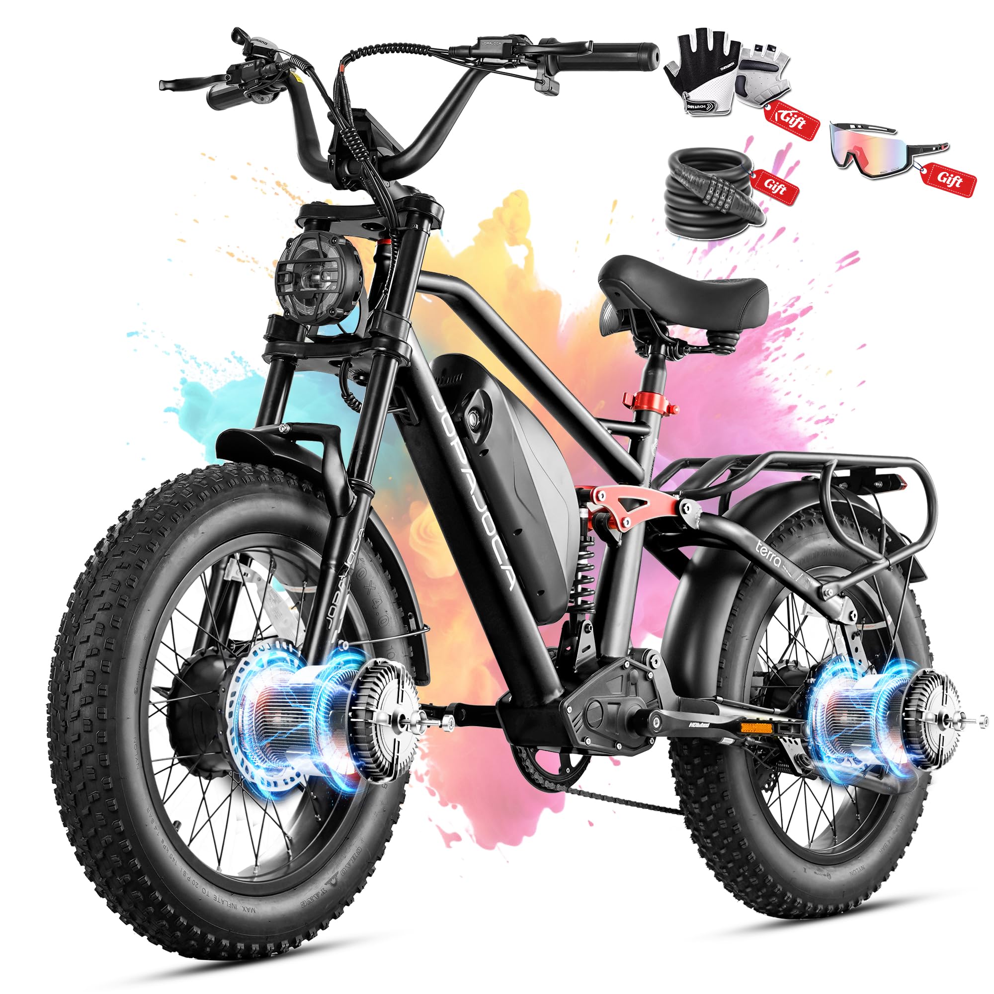 eAhora Terra/Luna 2 Dual Motor Electric Bike for Adults 3000W/1500W 33Mph/31Mph 7-Speed Ebike with Removable 48V 20Ah/15Ah Battery 20'' * 4.0 Fat Tires Ebikes with Dual Hydraulic Disc Brakes