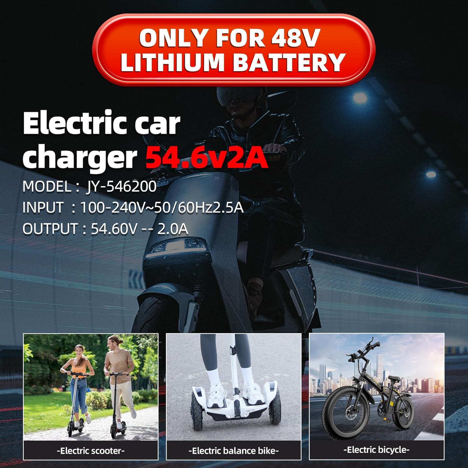 UL Certified 54.6V 2A Fast Electric Bike Charger for 48V Ebike Battery - Compatible with Lectric XP 2.0/3.0, Ecotric City/Beach, Evercross H5/H7