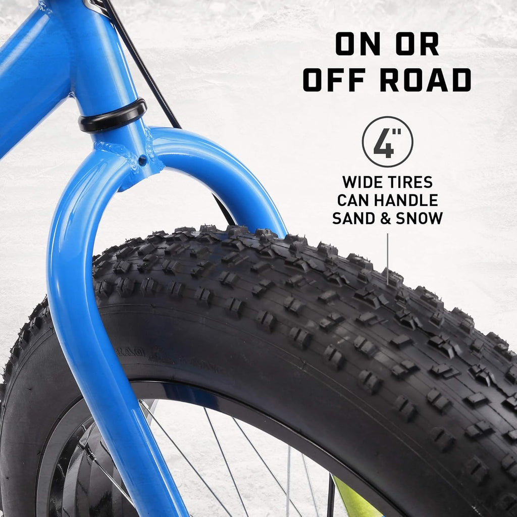 Mongoose Dolomite Fat Tire Mountain Bike, for Men and Women, 26 Inch Wheels, 4 Inch Wide Knobby Tires, 7-Speed, Adult Steel Frame, Front and Rear Brakes, Light Blue