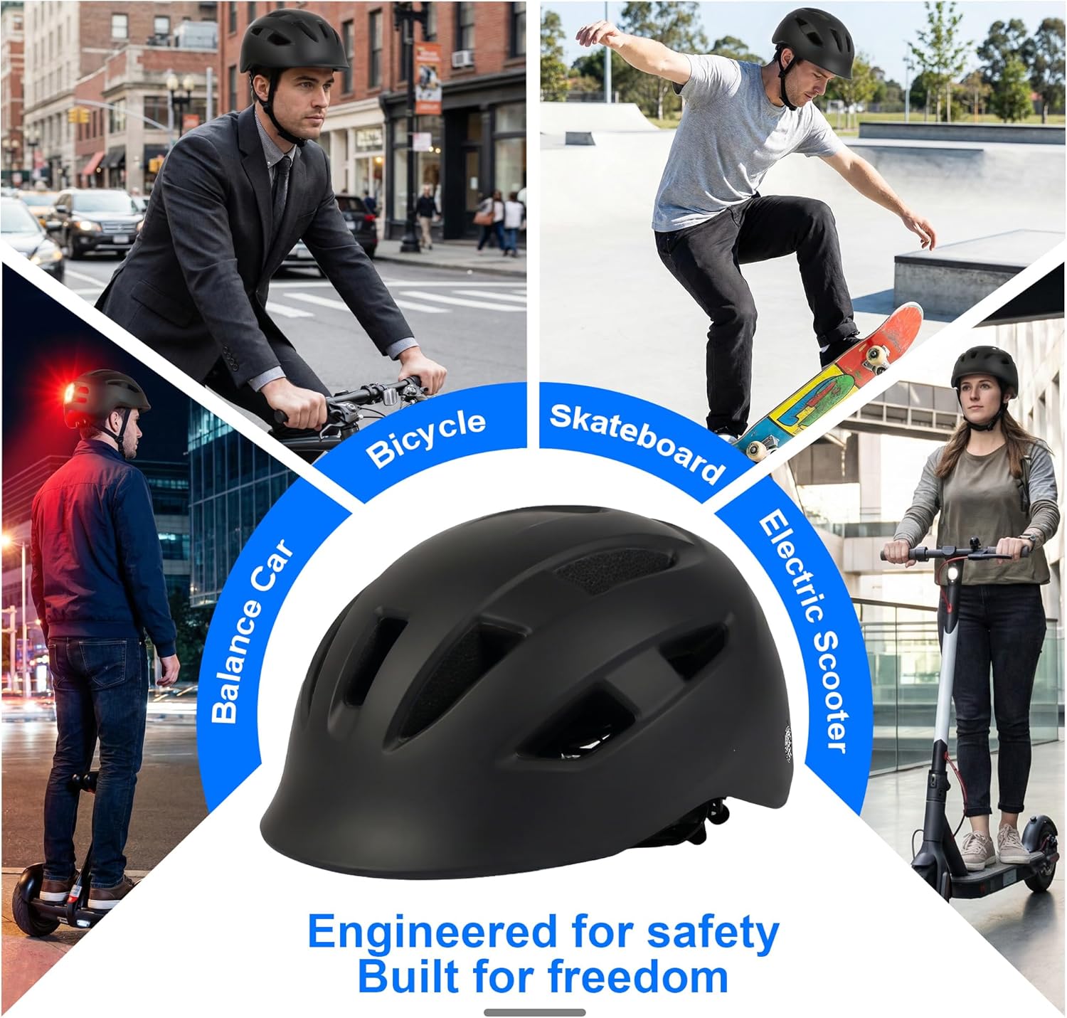 Bike Helmet Adult Men/Women/Youth-USB Rechargeable Rear Light Electric Scooter Helmet with CPSC/ASTM Certified Adjustable Lightweight for Road Trail Urban&Recreational Riding