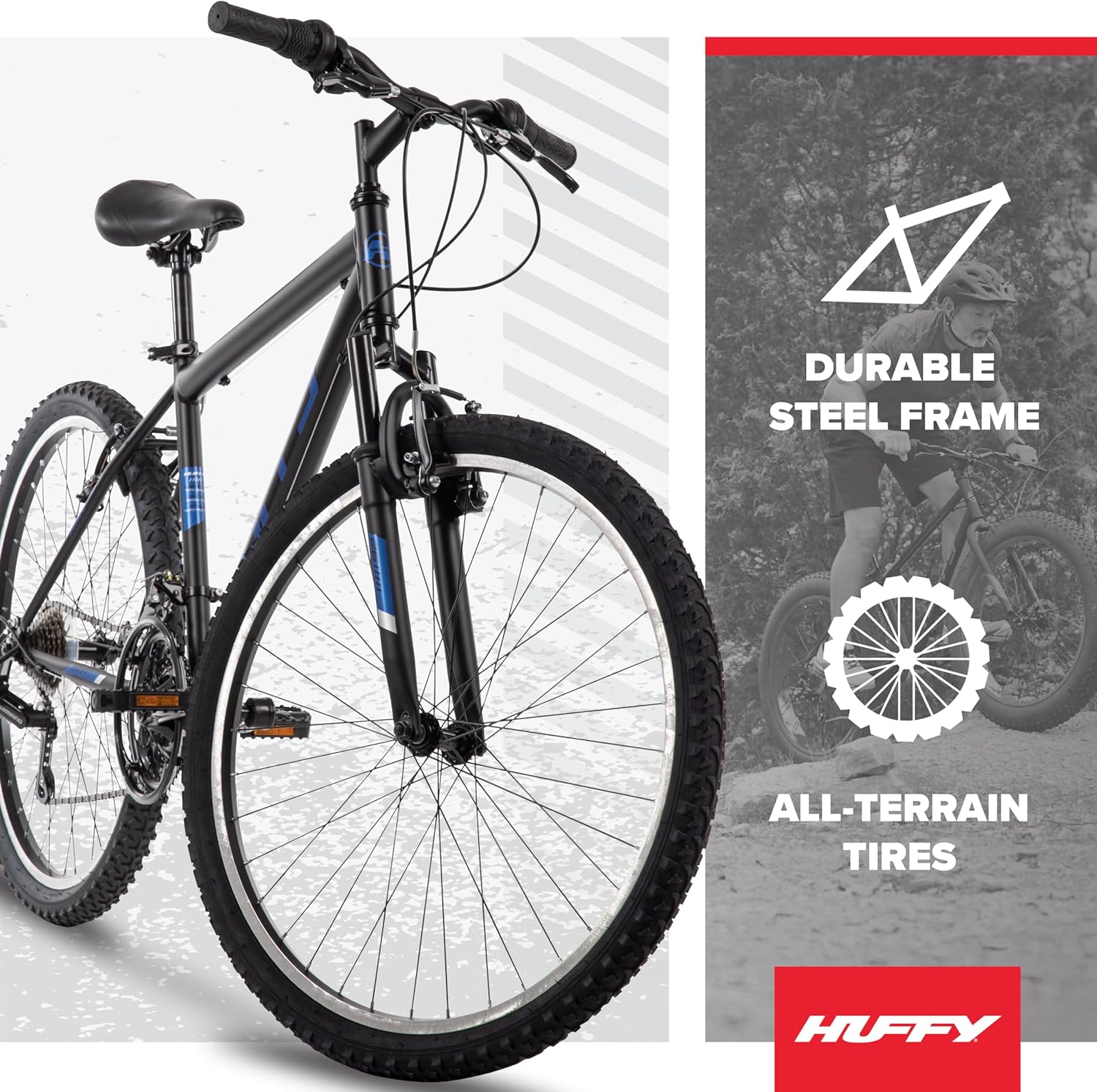 Huffy Stone Mountain Bike for Men and Women, 20”/24”/26”, 6-Speed (20”) or 21-Speed, Front or Dual Suspension (Varies), Multiple Colors, Adjustable Saddle, Shimano Equipped, All-Terrain Tires