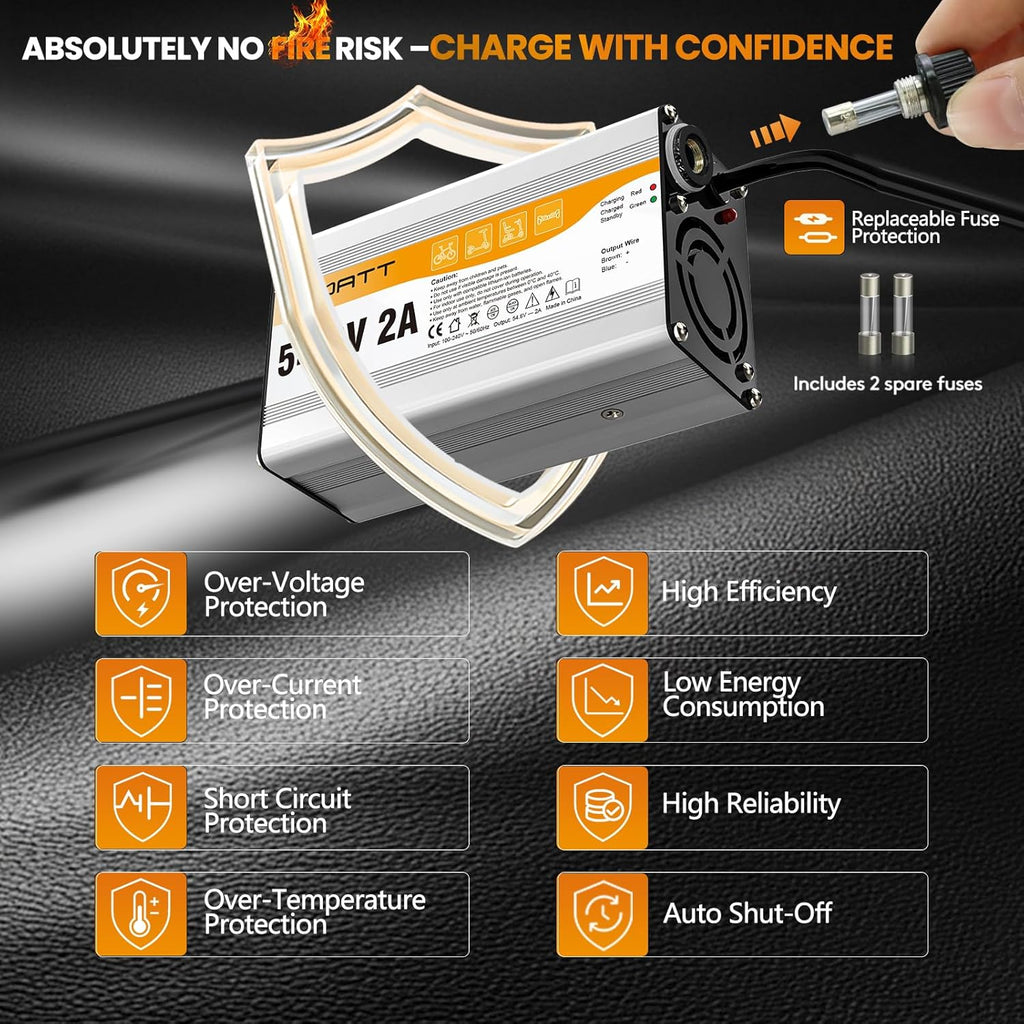 54.6V 2A Charger for 48V Lithium-ion Battery ebike Charger Electric Bike Charger Electric Scooter Charger Hoverboard Charger Replacement Charger with 6 Connectors