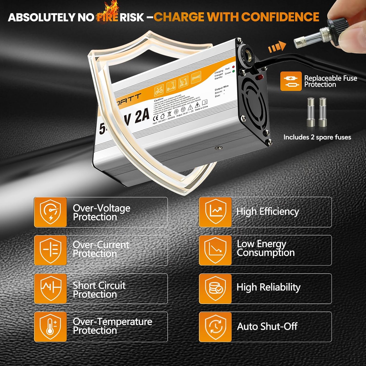 54.6V 2A Charger for 48V Lithium-ion Battery ebike Charger Electric Bike Charger Electric Scooter Charger Hoverboard Charger Replacement Charger with 6 Connectors