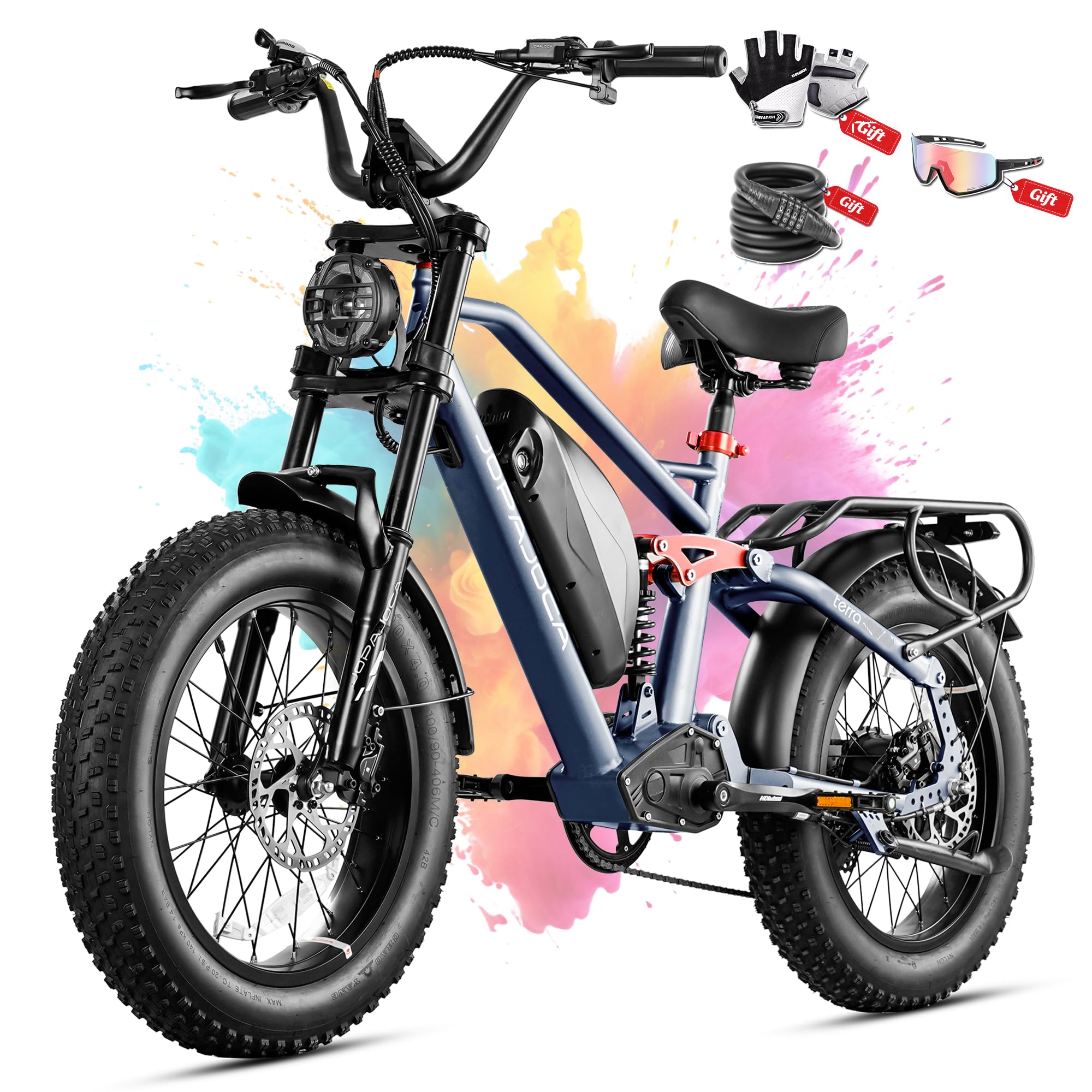 eAhora Terra/Luna 2 Dual Motor Electric Bike for Adults 3000W/1500W 33Mph/31Mph 7-Speed Ebike with Removable 48V 20Ah/15Ah Battery 20'' * 4.0 Fat Tires Ebikes with Dual Hydraulic Disc Brakes