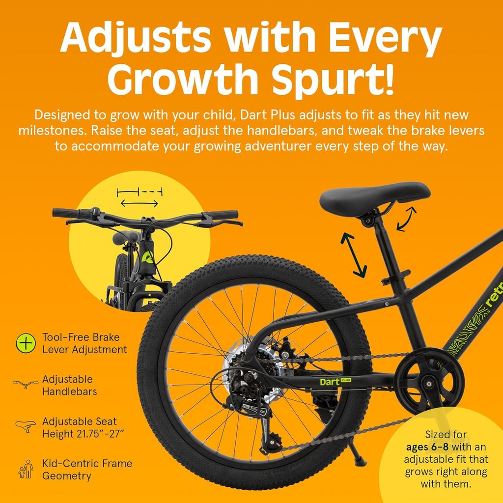 Retrospec Dart Plus 20-Inch Kids Bike - 7-Speed Bike with Disc Brakes & Suspension Fork for Ages 6-8 Years, Lightweight Aluminum Frame