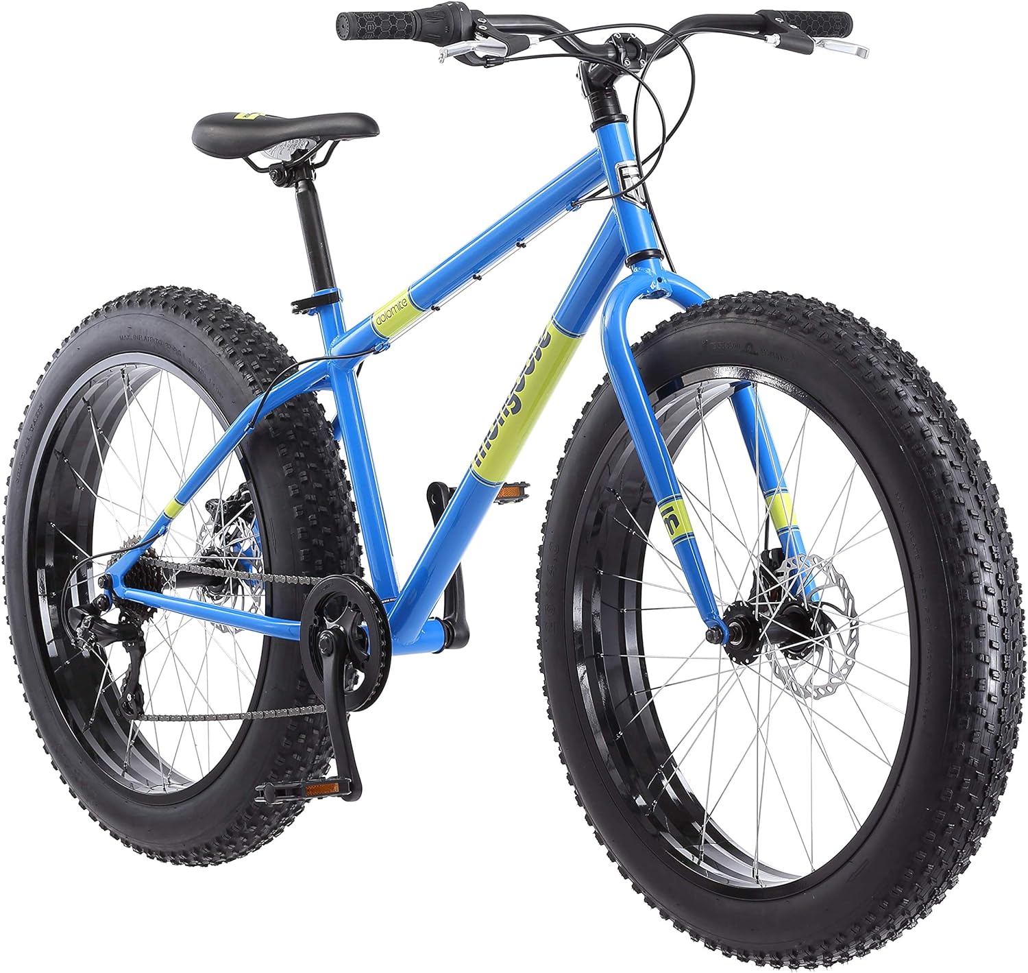Mongoose Dolomite Fat Tire Mountain Bike, for Men and Women, 26 Inch Wheels, 4 Inch Wide Knobby Tires, 7-Speed, Adult Steel Frame, Front and Rear Brakes, Light Blue