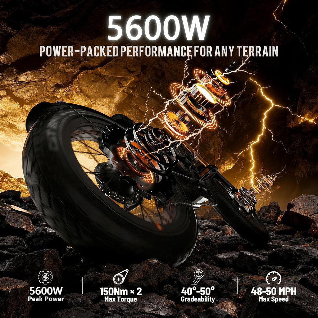 eAhora Romeo Pro 3 [2025 Latest] Electric Bike for Adults 50 Mph, | Peak 5600W | Dual Motor | Removable 60V 80 Ah Battery | 250 Miles Max Long Range | 26" Fat Tire | All-terrian